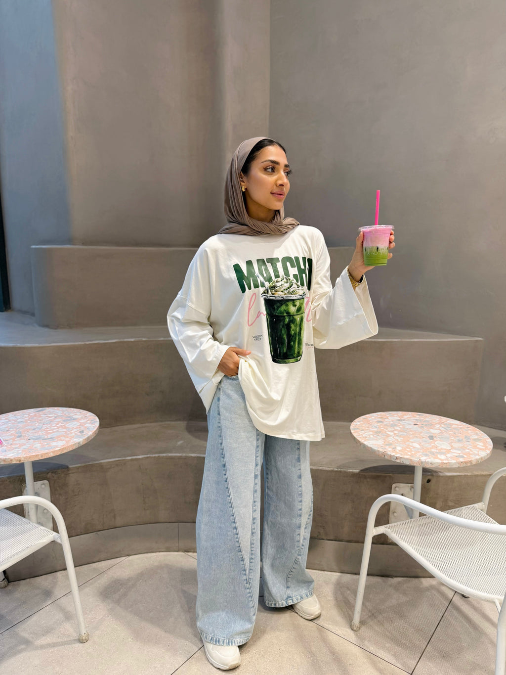 Cream Matcha Long T-Shirt