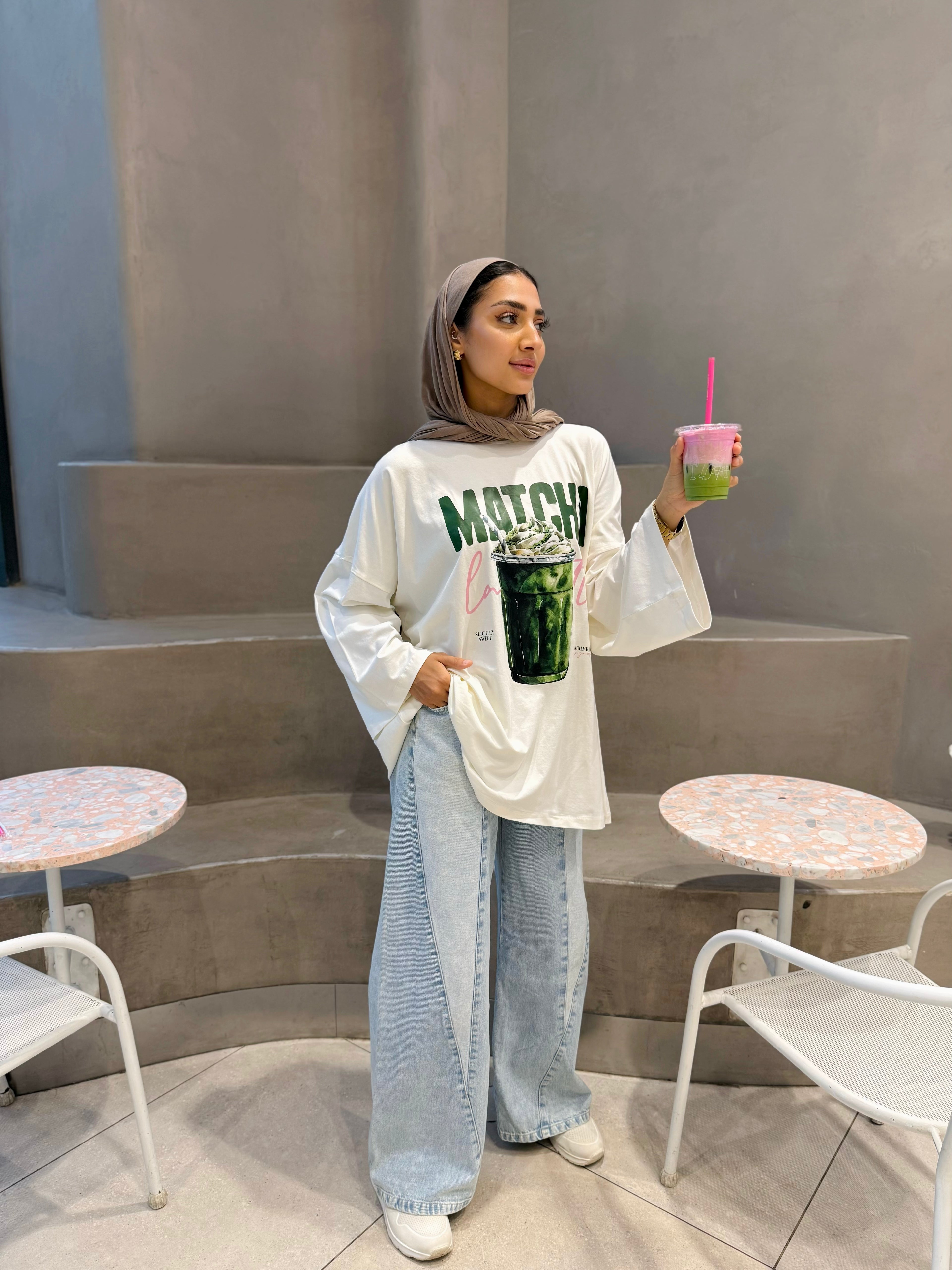 Cream Matcha Long T-Shirt