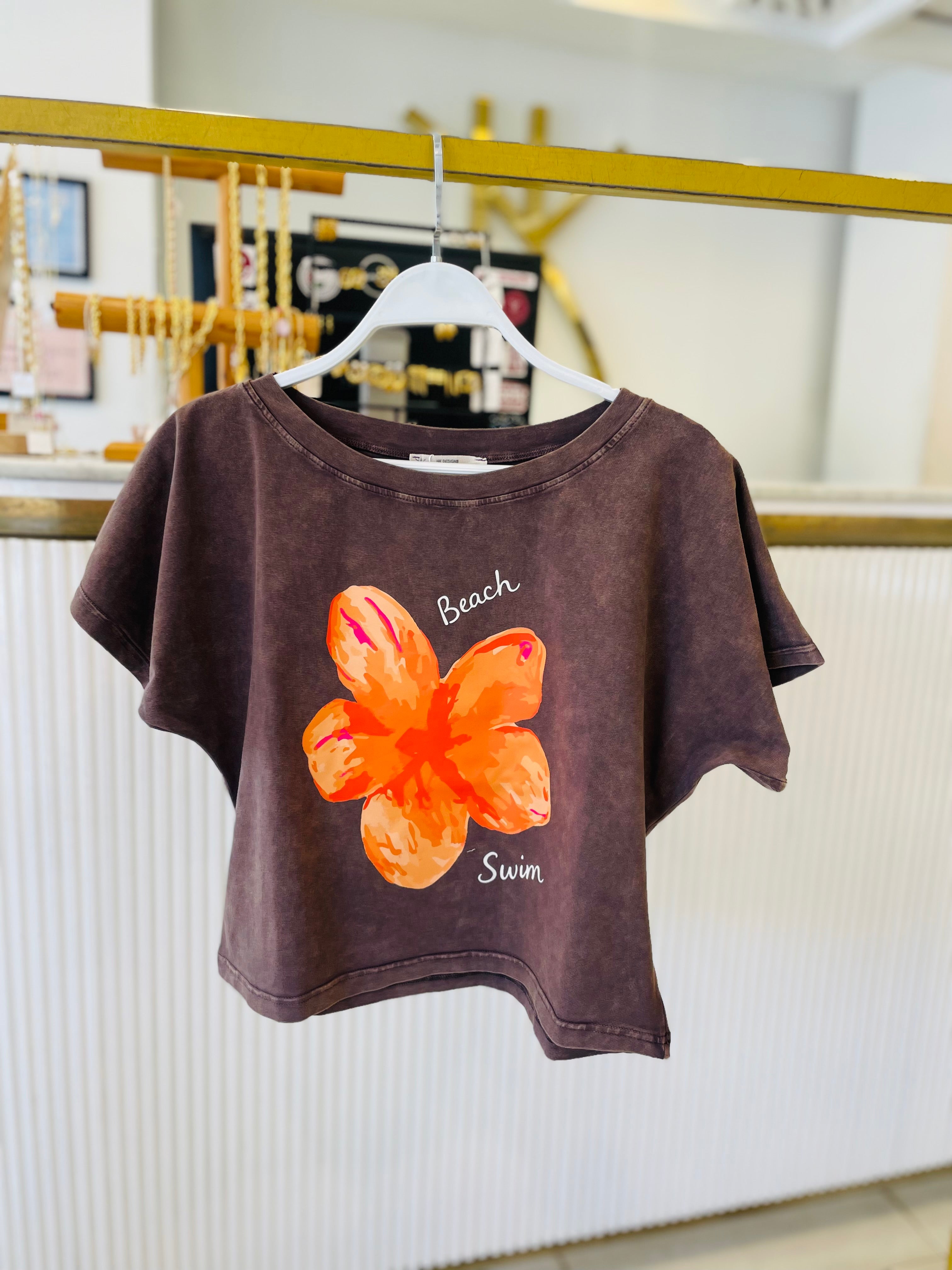 Orange Flowers Half T-Shirt
