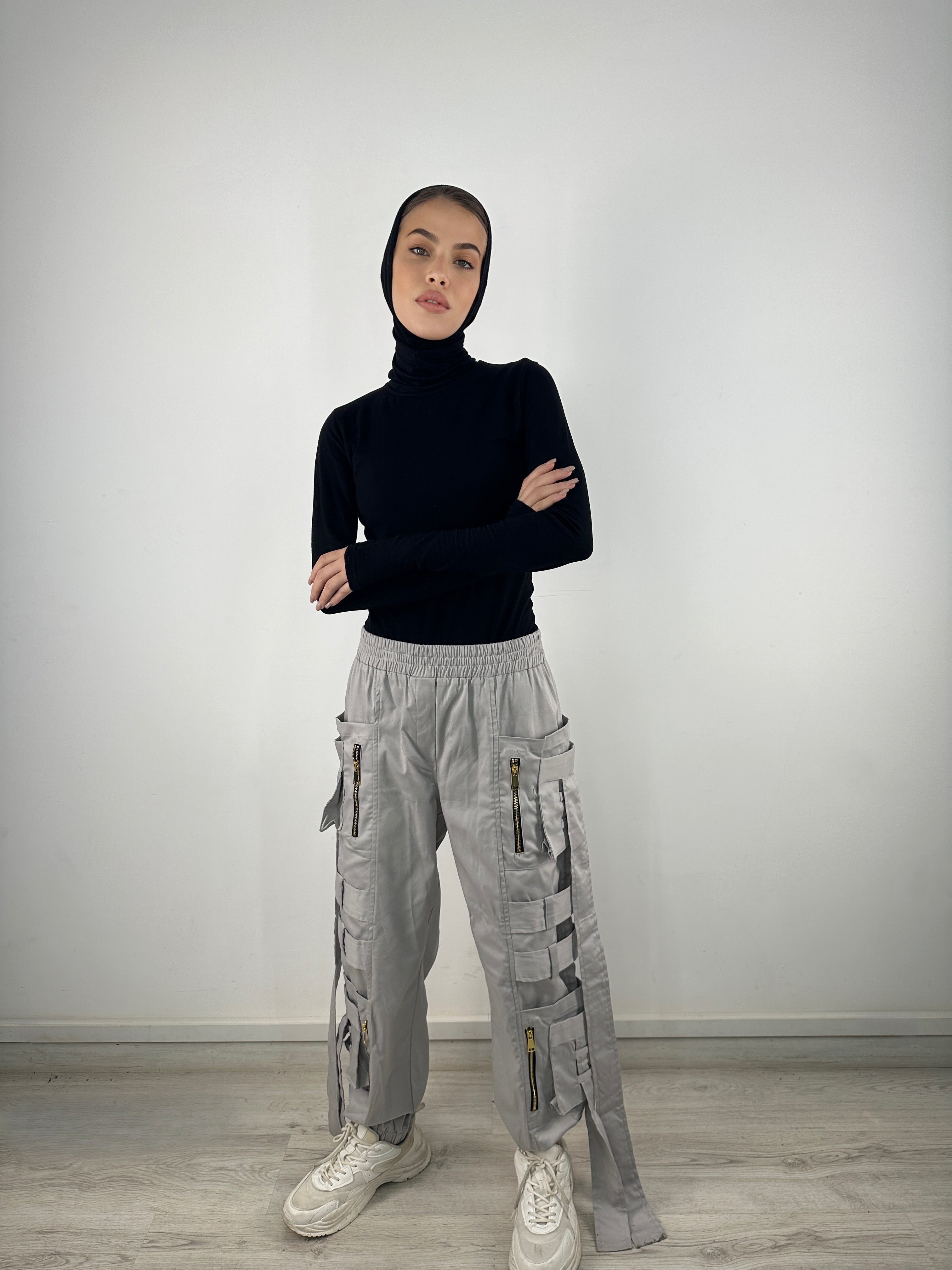 Pockets And Straps Joggers Heather Grey