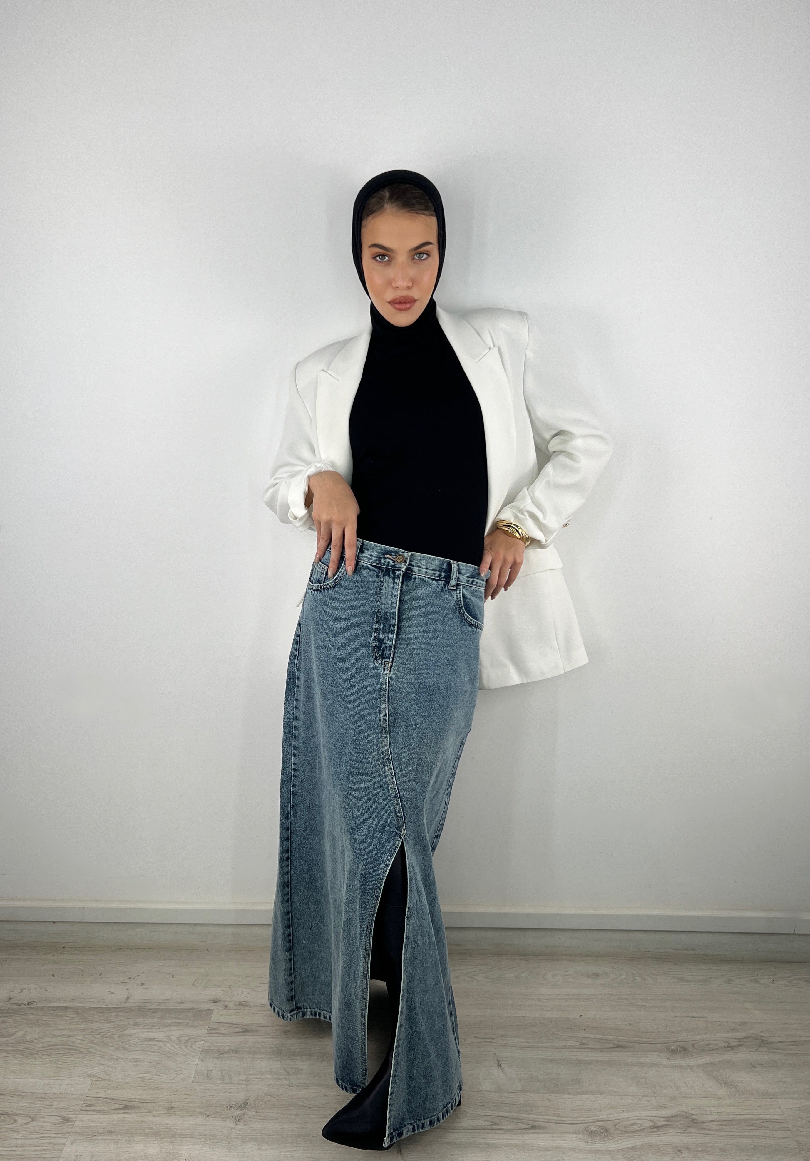 Split A Bit Denim Skirt Blue