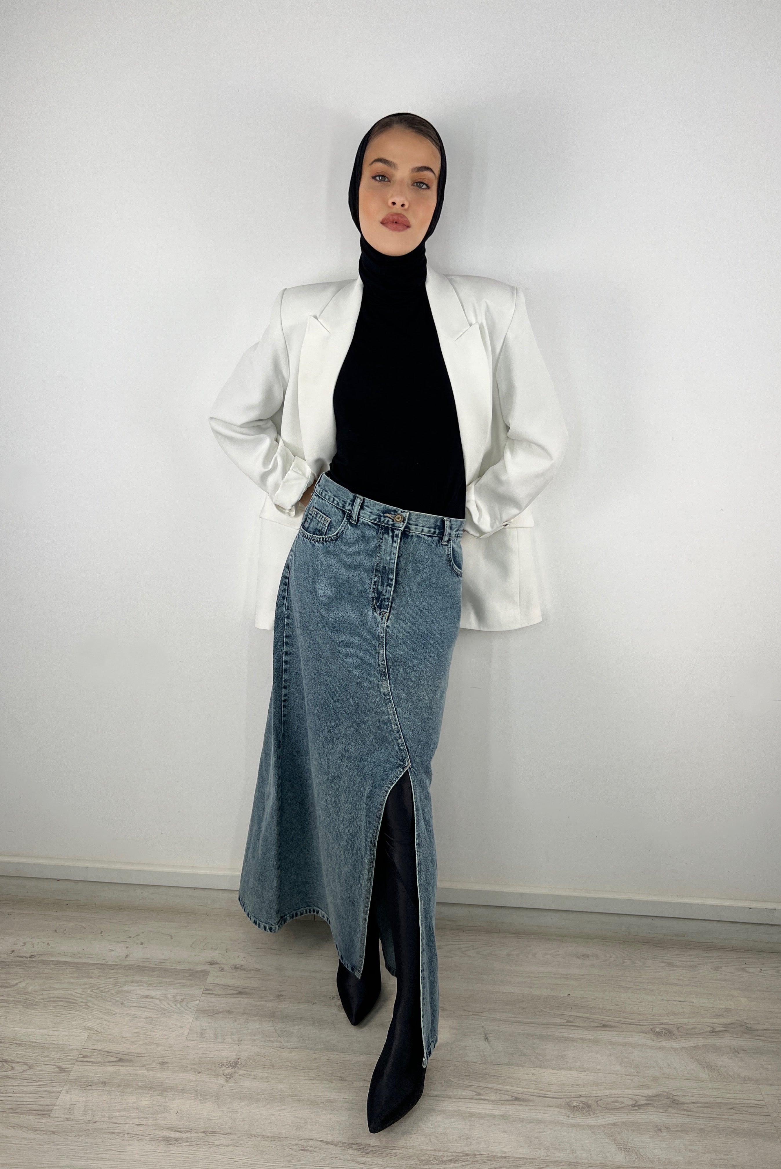 Split A Bit Denim Skirt Blue