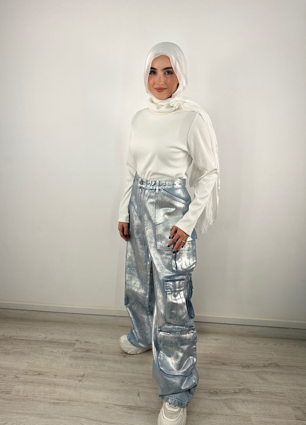 Sparkling Pockets Cargo Denim Pants