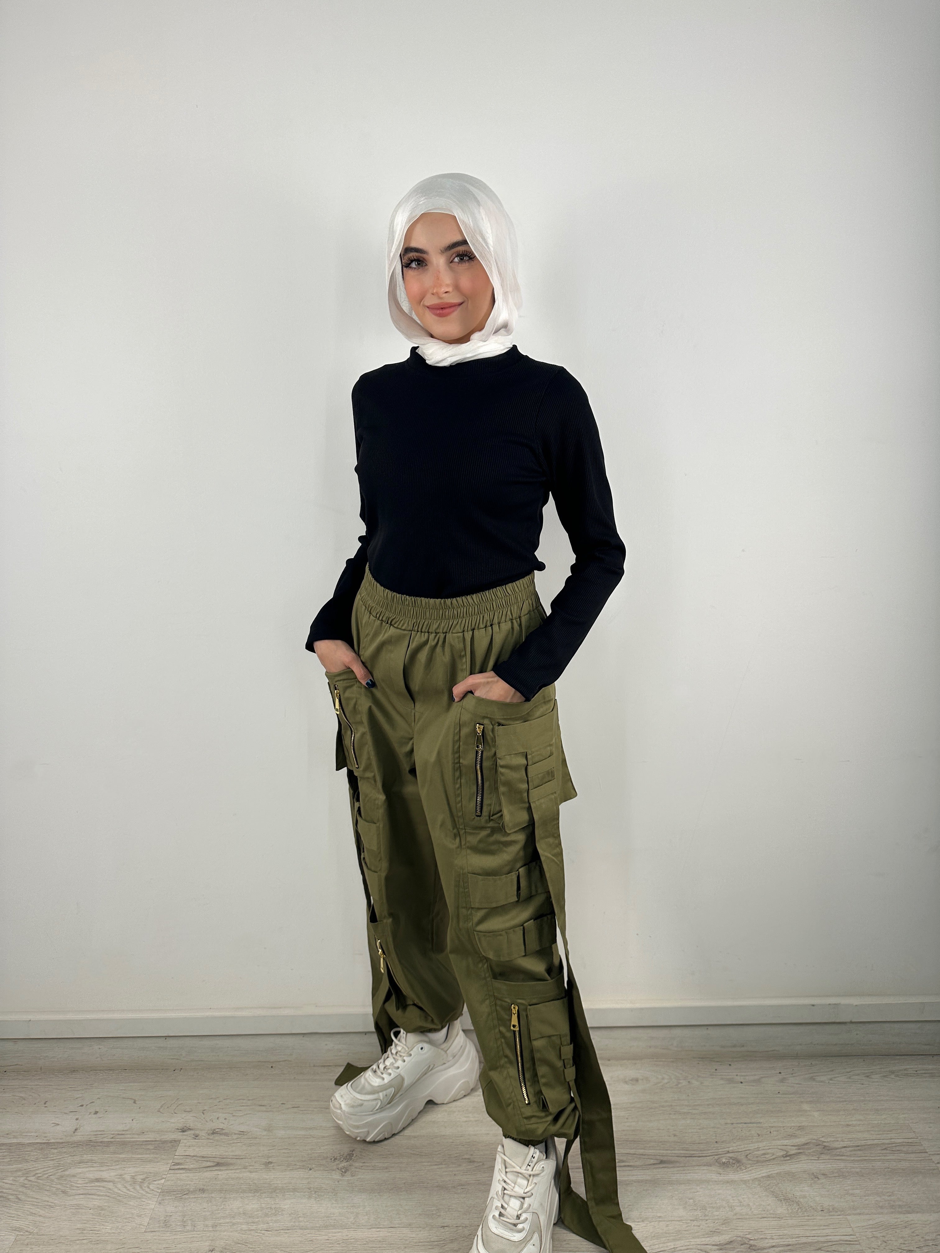 Pockets And Straps Joggers Olive