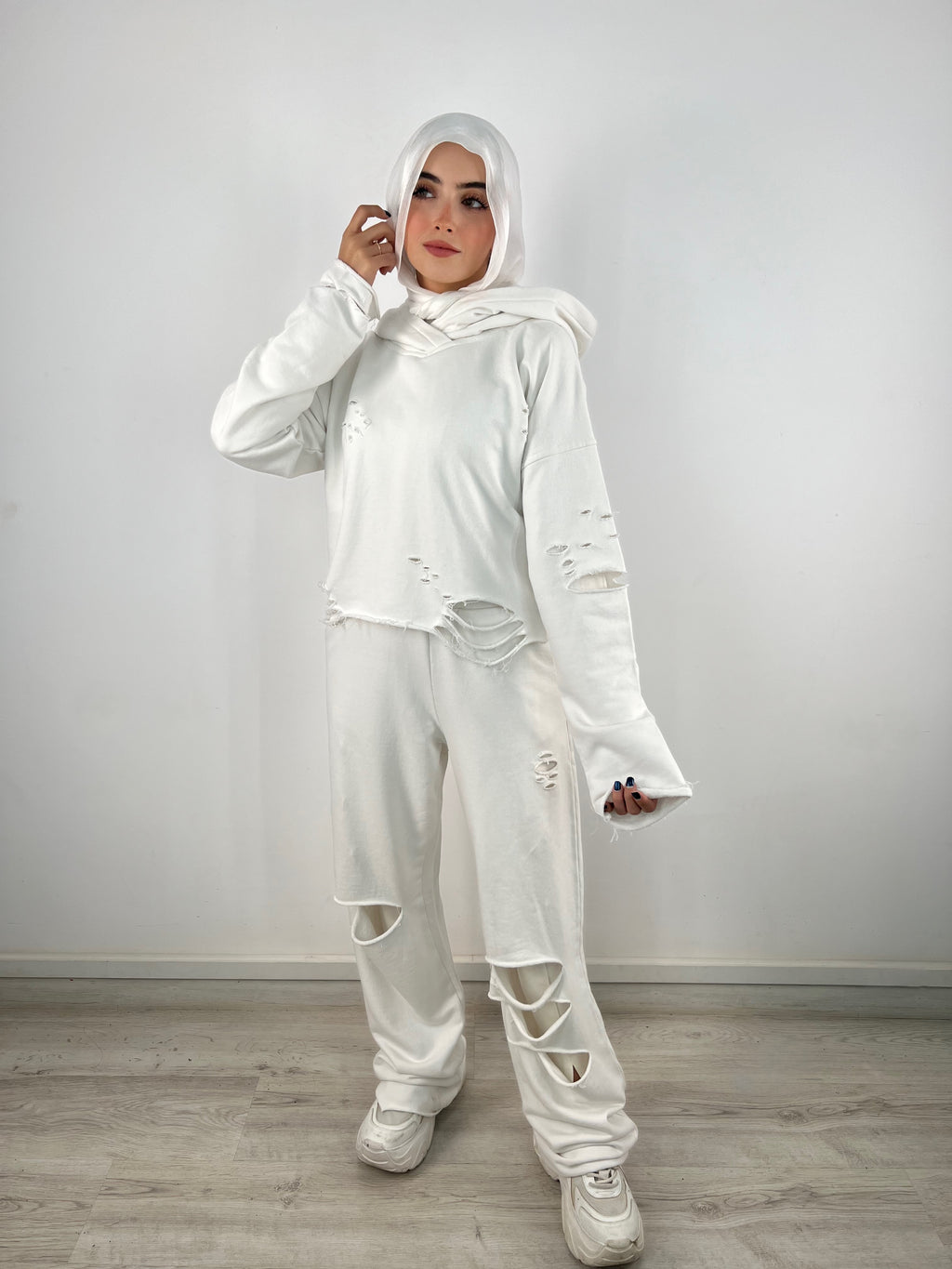 Cutout Hooded Sweatshirt Cream