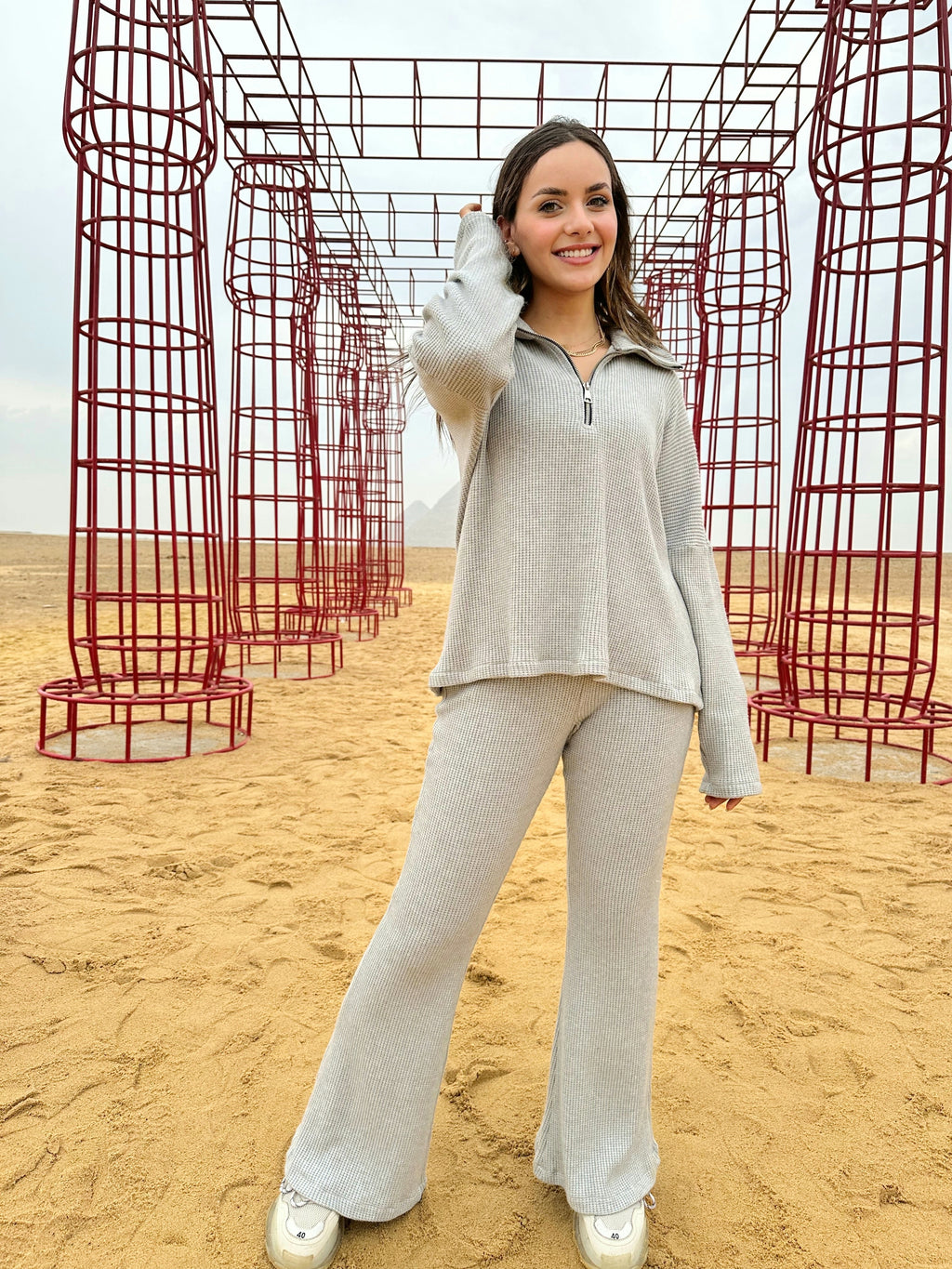 Warmy Heavy Knit Flare Pants Grey