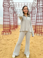 Warmy Heavy Knit Flare Pants Grey