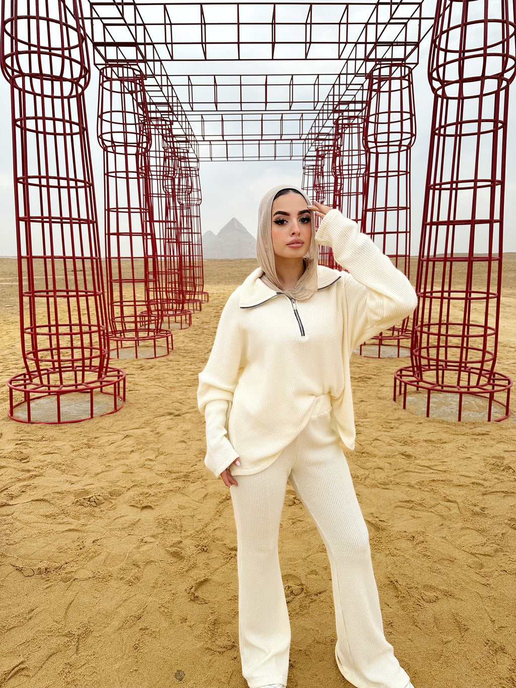 Warmy Heavy Knit Flare Pants Cream