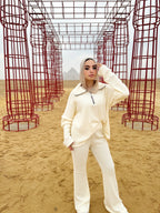 Warmy Heavy Knit Flare Pants Cream
