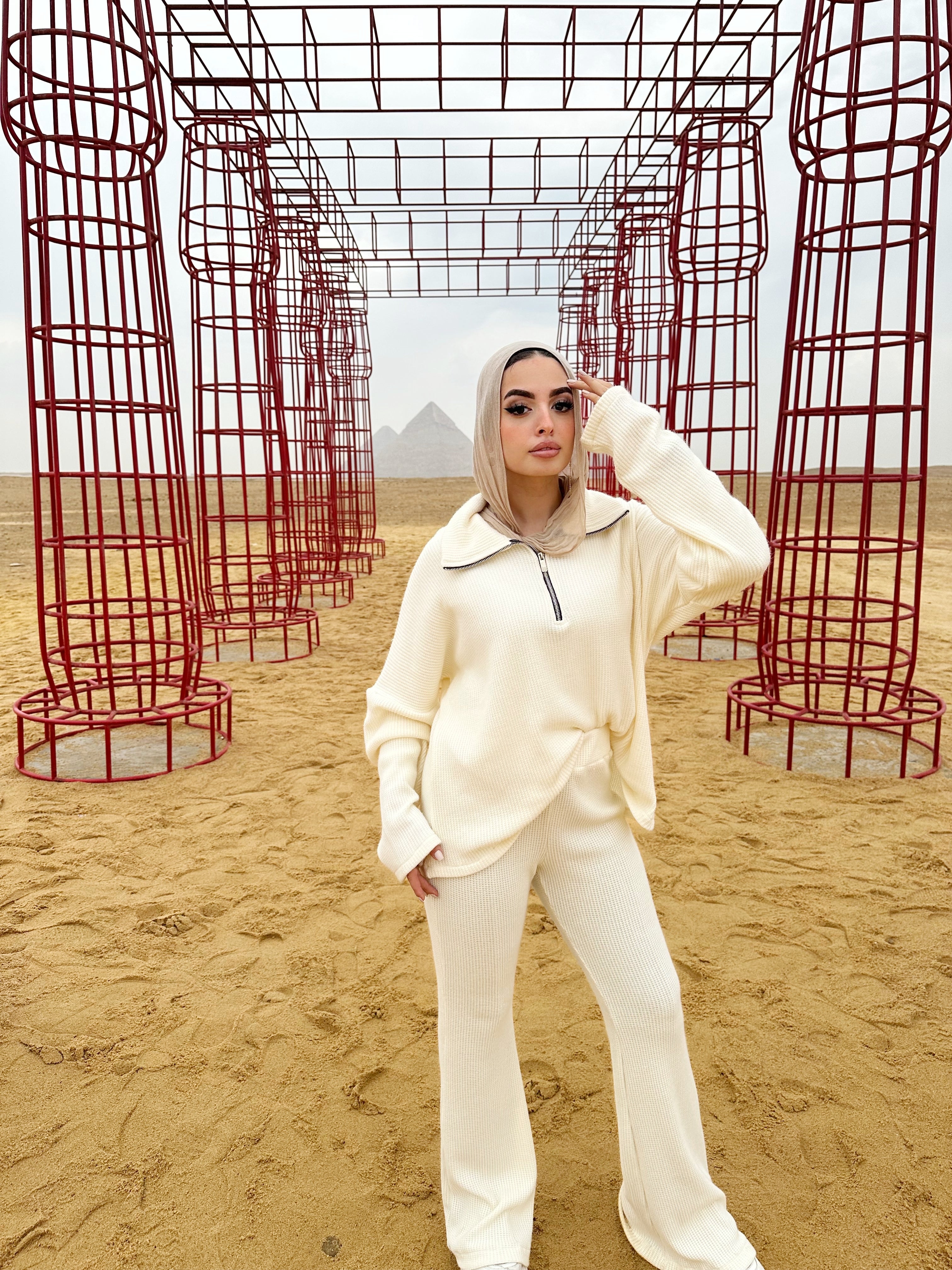 Warmy Heavy Knit Flare Pants Cream