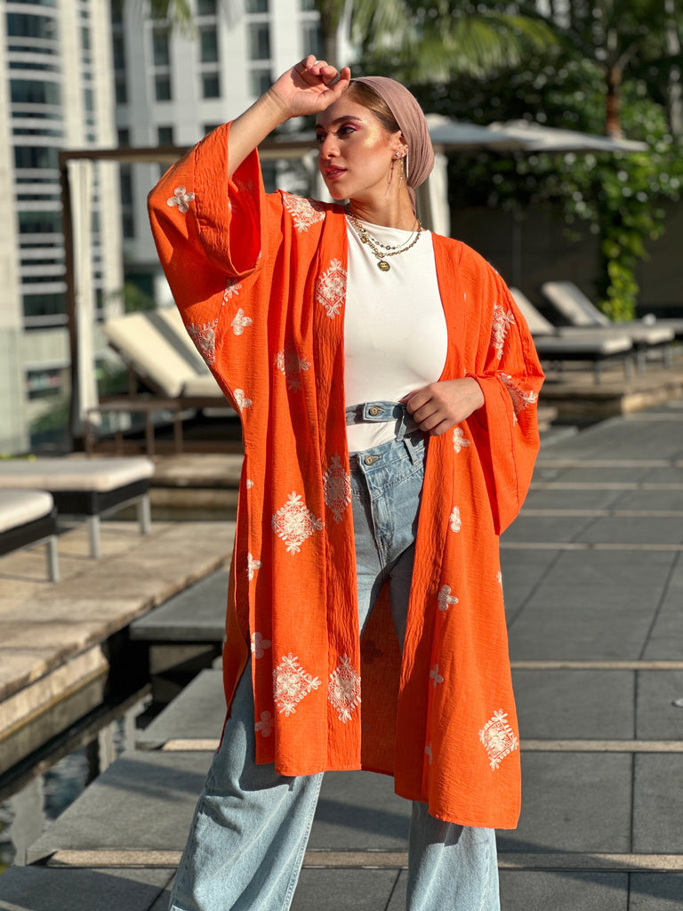 Floral Dolce Embroidered Kimono (Orange)