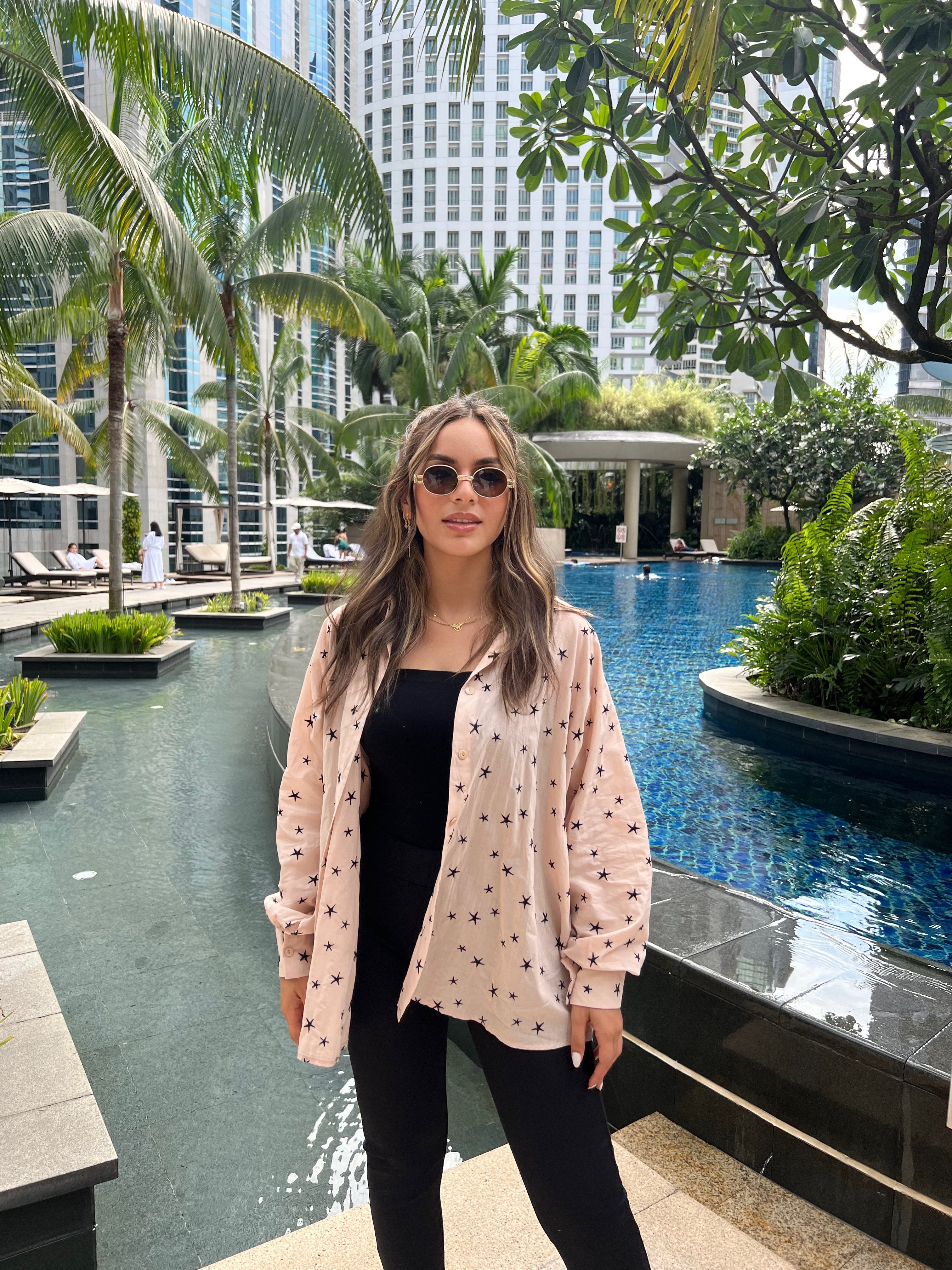 Embroidered Oversized Shirt Big Star Latte