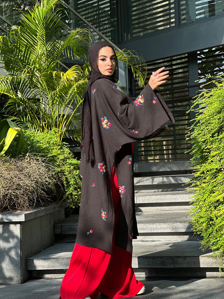 Floral Embroidered Kimono Black