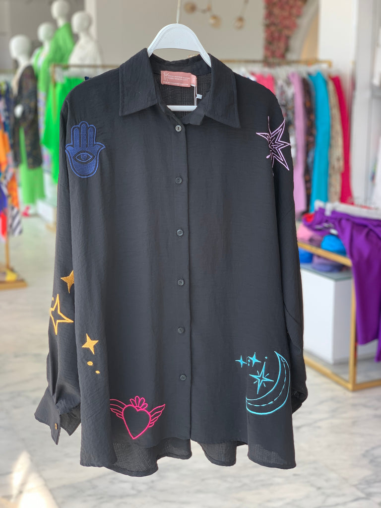 All Embroidered Abstract Shirt Black