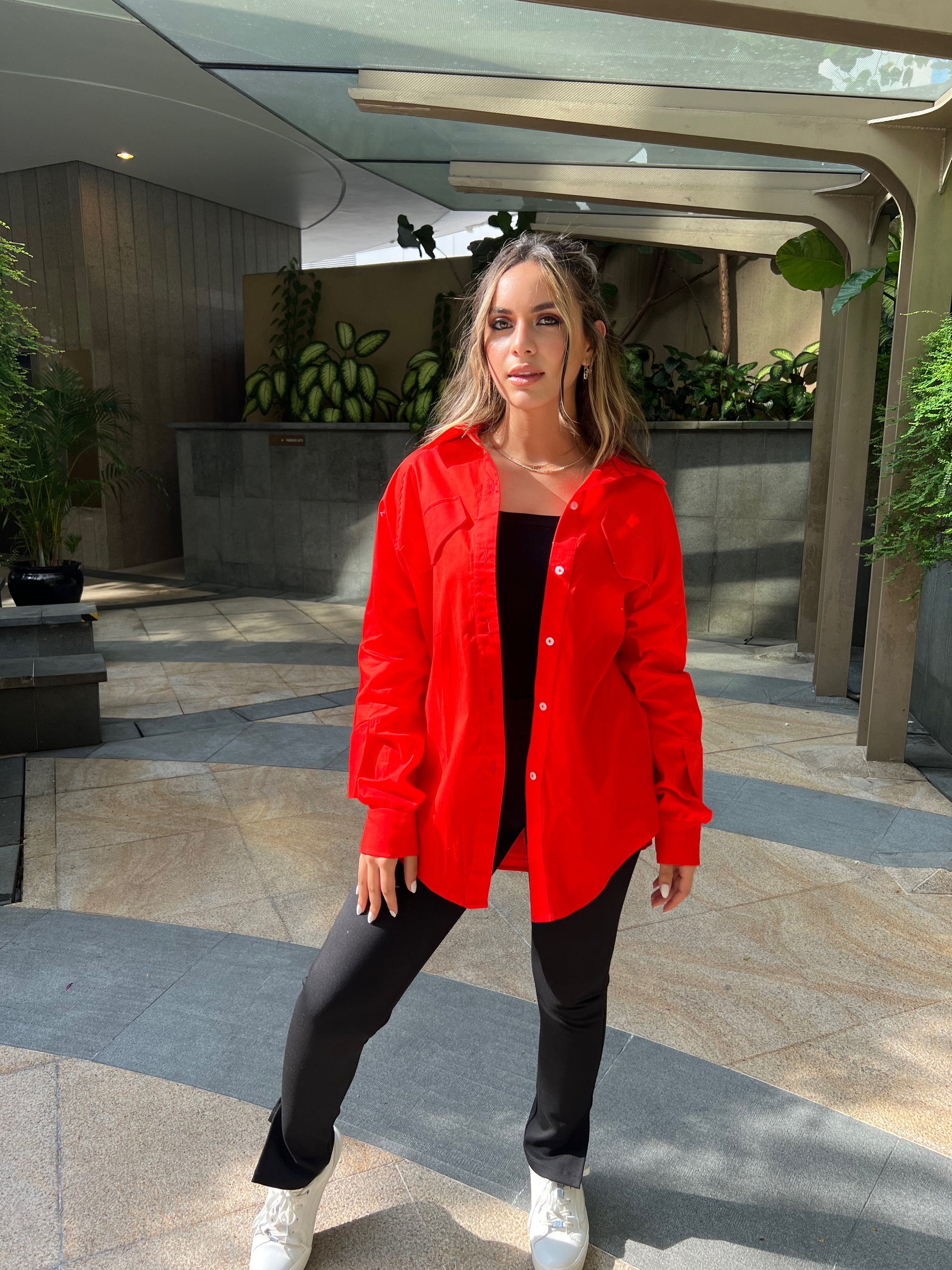 Basic Pocketed Shirt Cherry