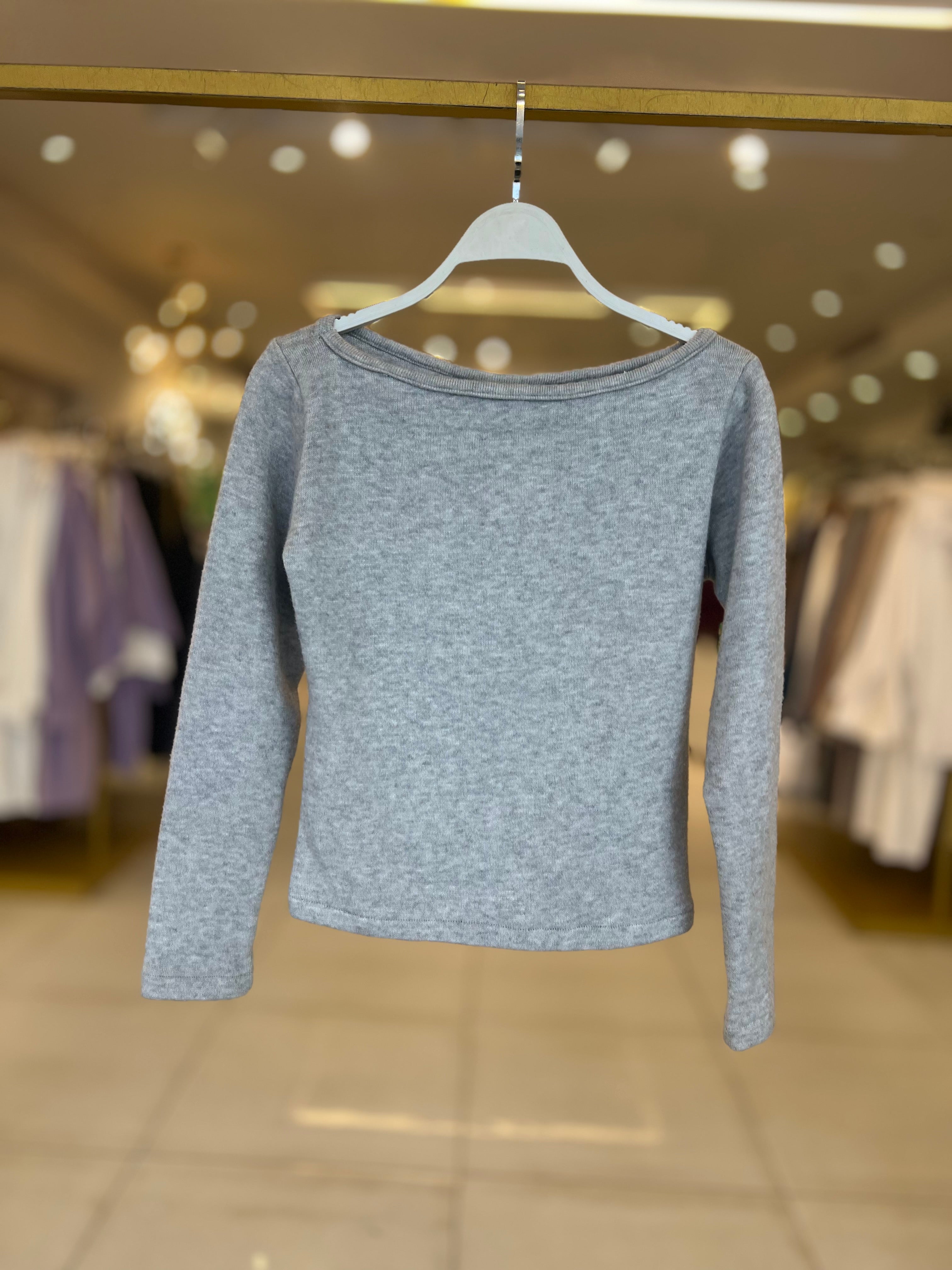 Basic cropped Knit Top Heather Grey