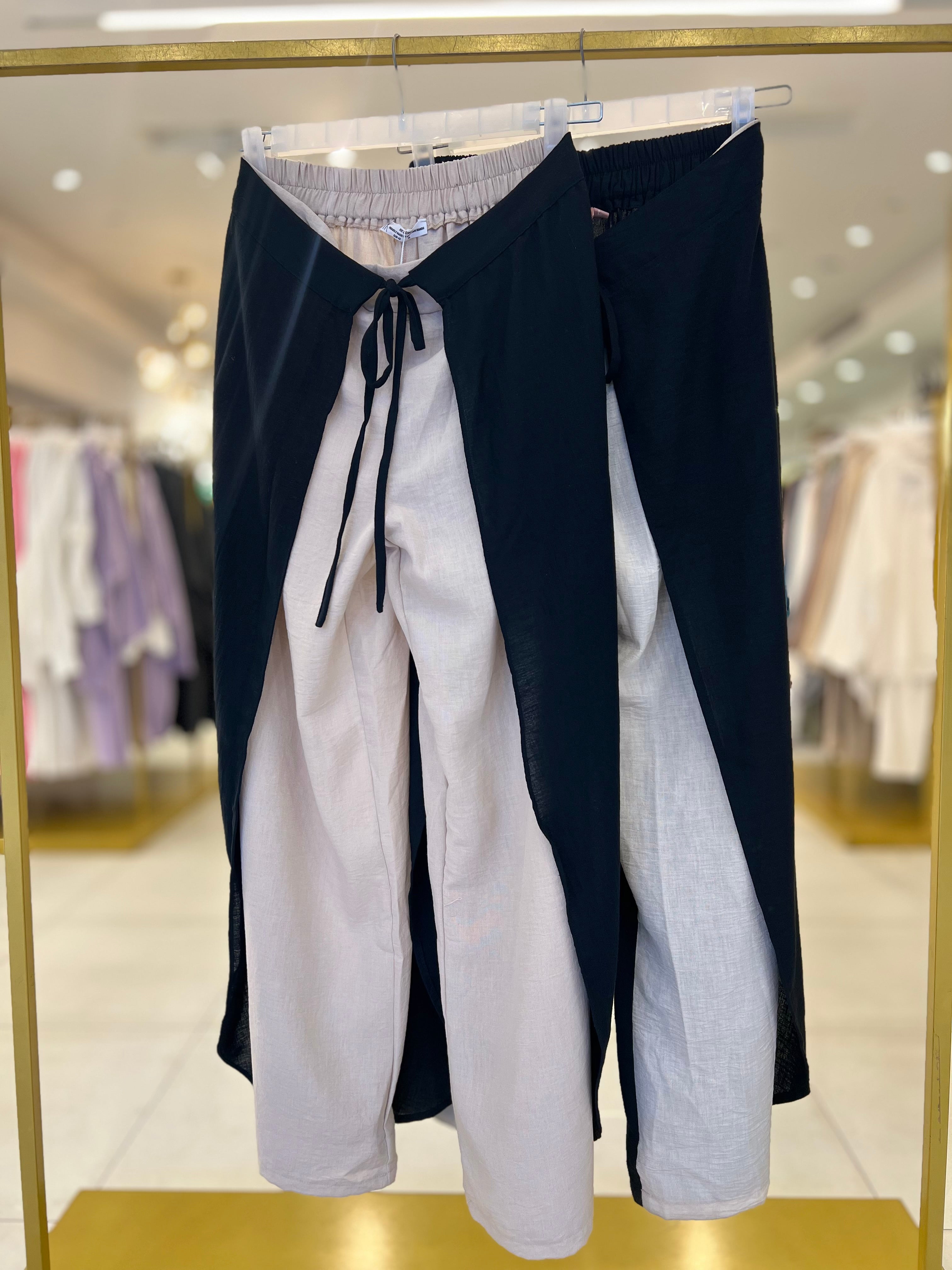 Two Tone Linen Wrap Pants