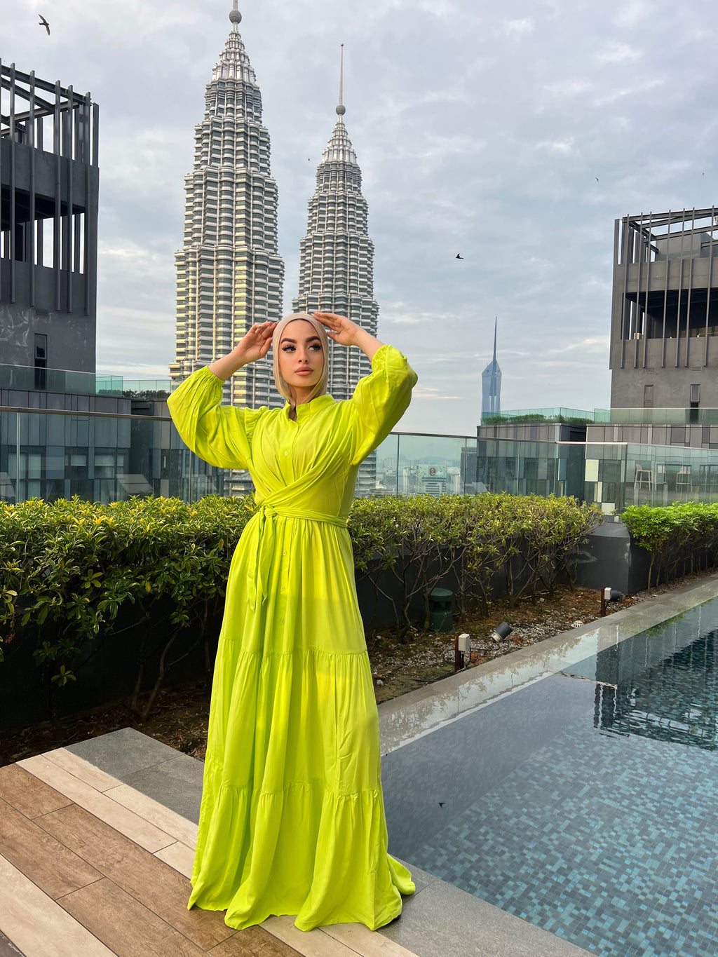 Layered Wrap Dress Electric Lemon