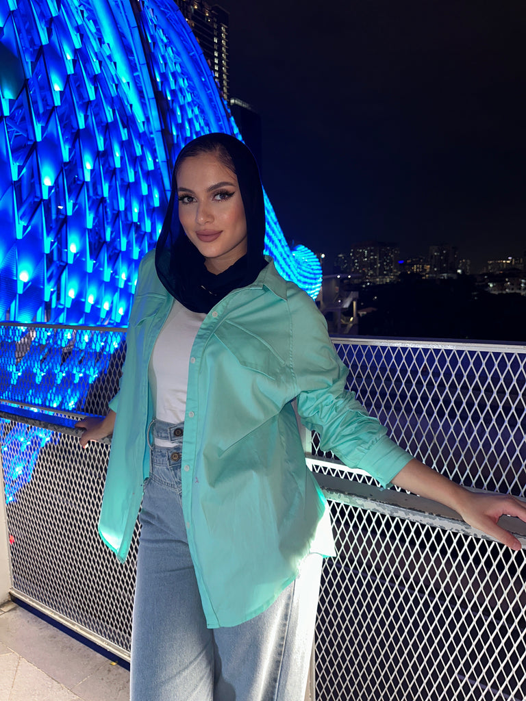 Basic Pocketed Shirt Aqua Blue