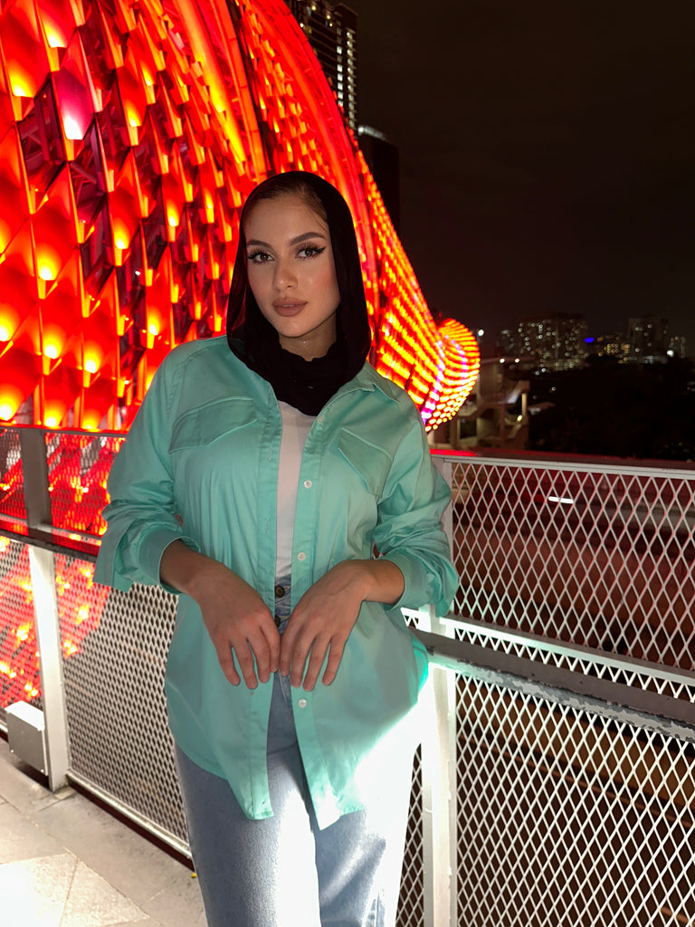 Basic Pocketed Shirt Aqua Blue