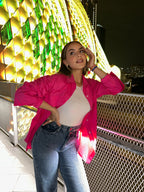 Basic Pocketed Shirt Fuchsia