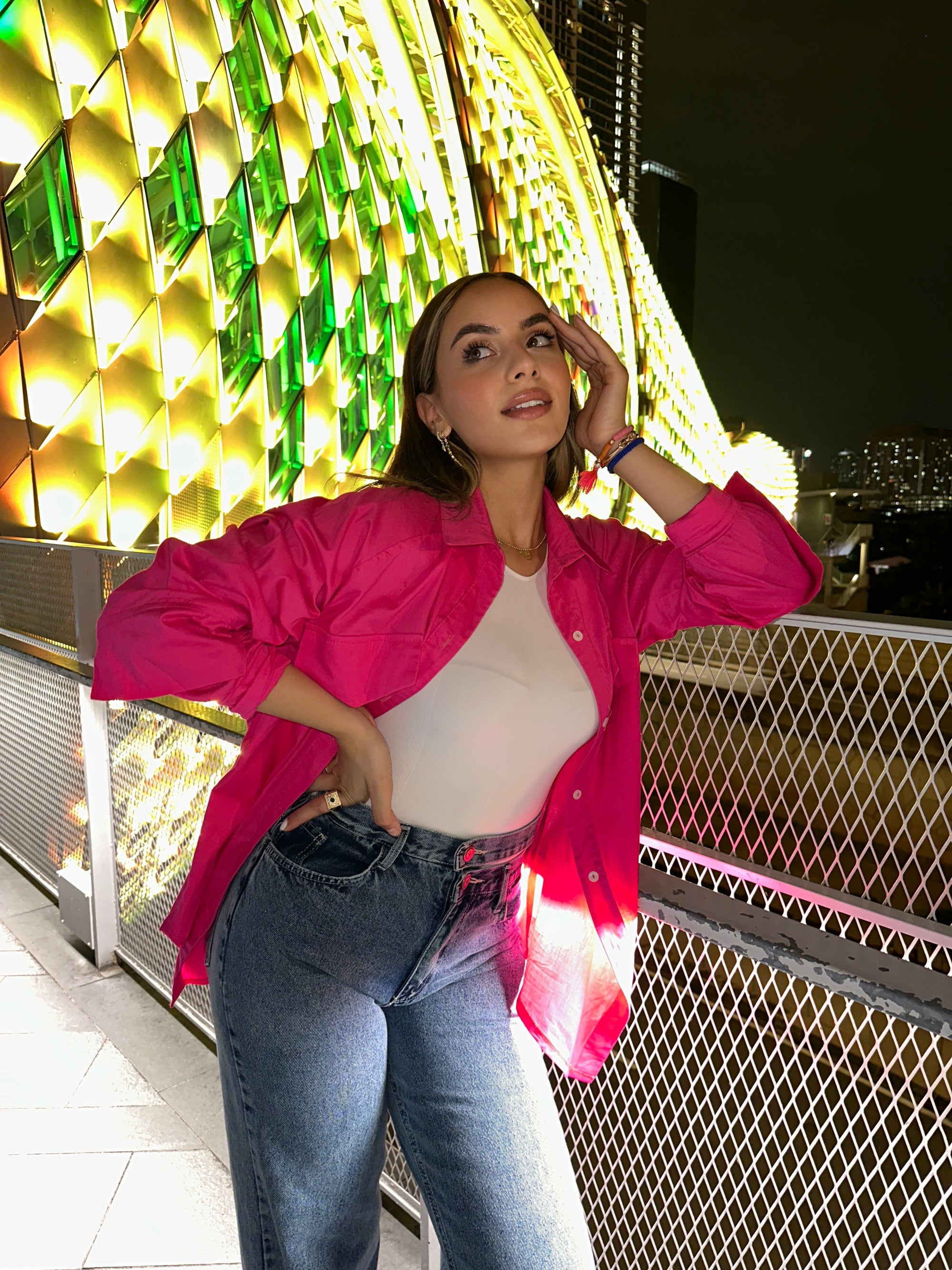 Basic Pocketed Shirt Fuchsia