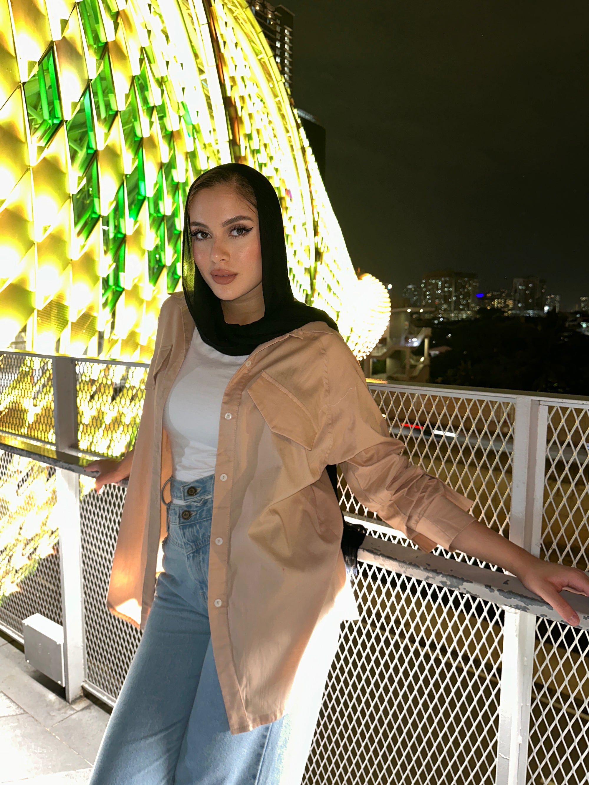 Basic Pocketed Shirt Beige