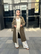 Long Trench Raw Edges Olive