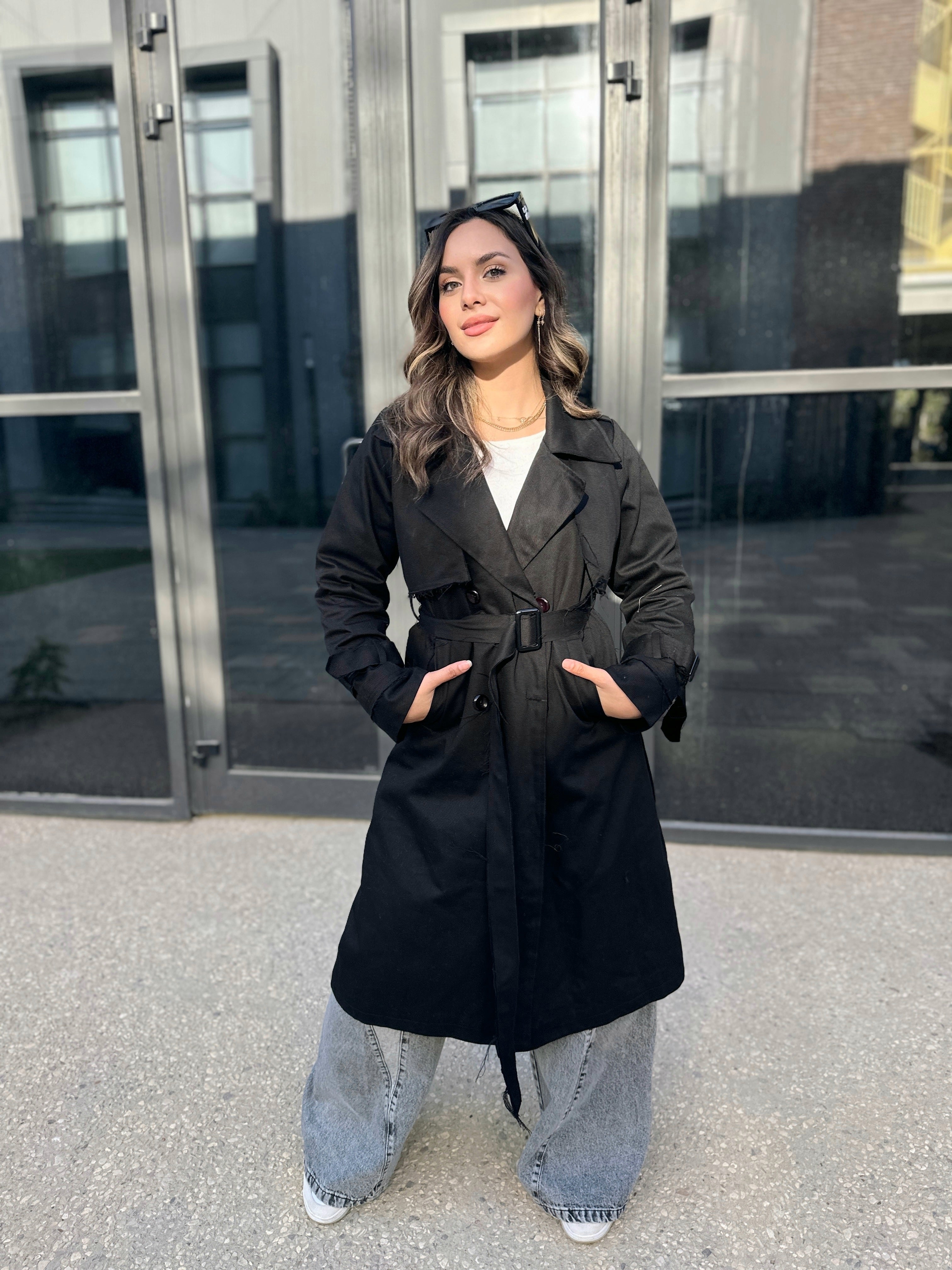 Long Trench Raw Edges Black
