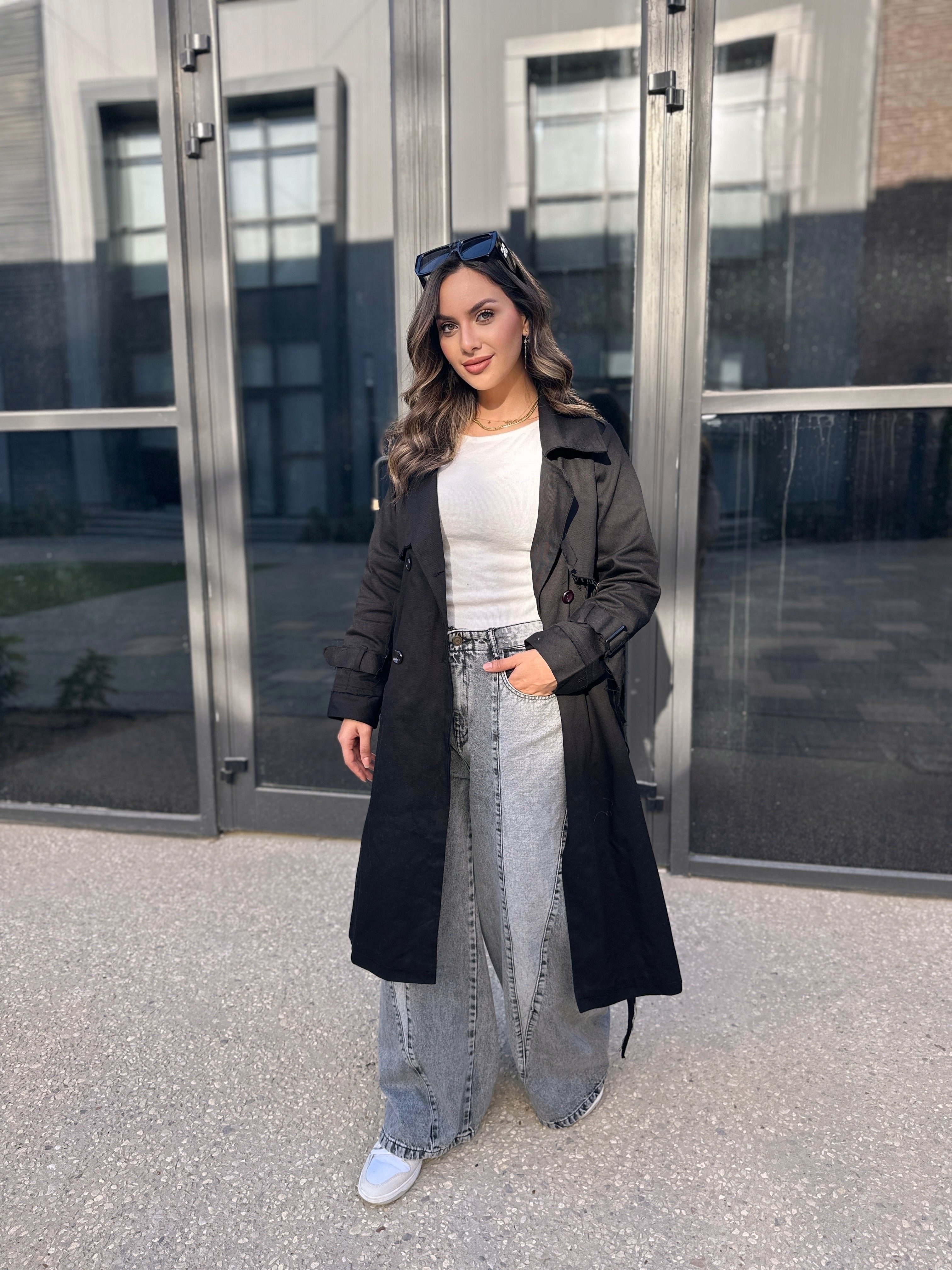Long Trench Raw Edges Black
