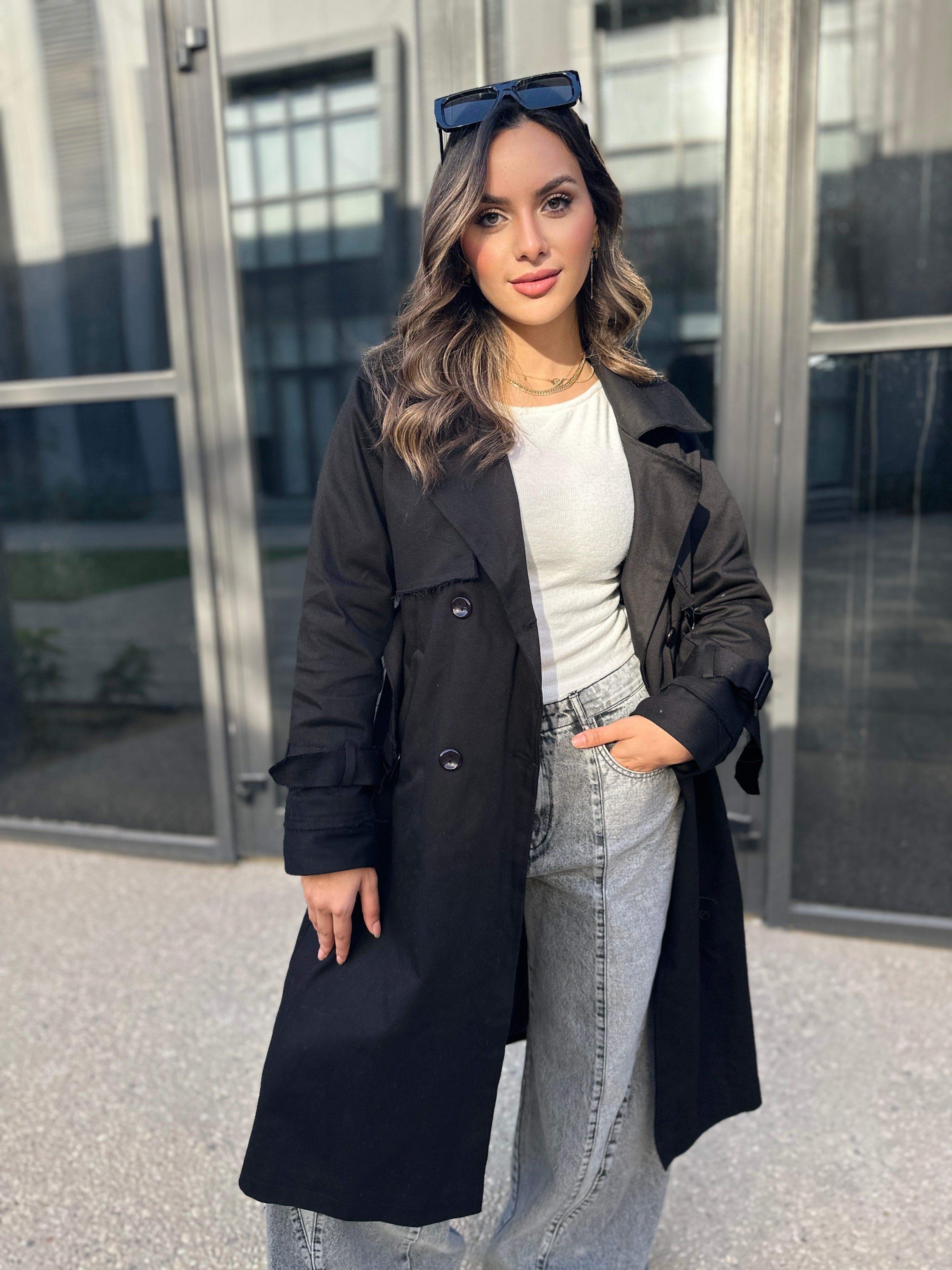 Long Trench Raw Edges Black