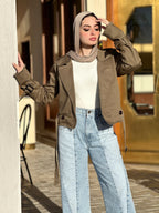 Raw Cropped Trench Olive