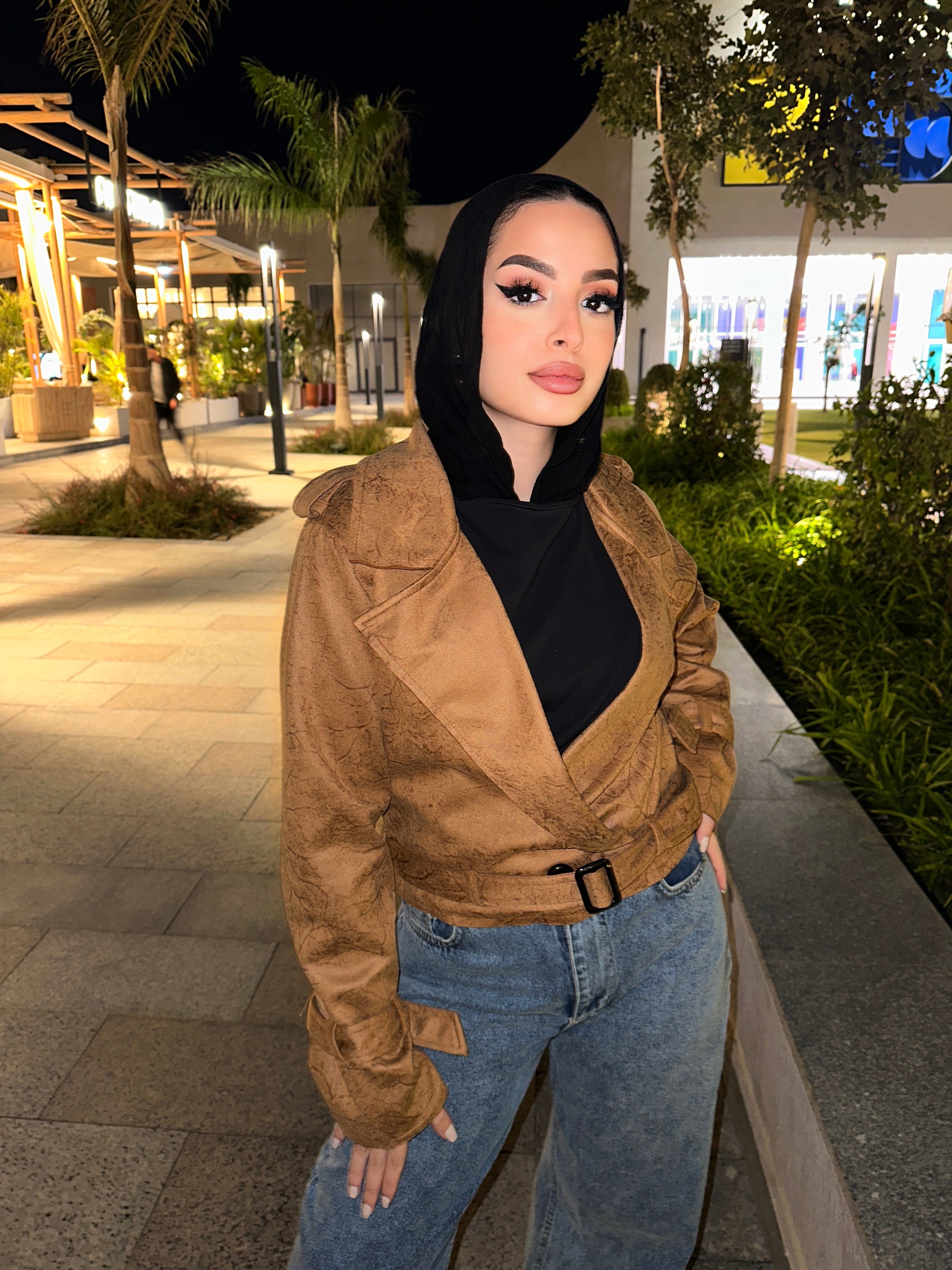 Cropped Suede Scratchy Jacket Camel