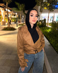 Cropped Suede Scratchy Jacket Camel