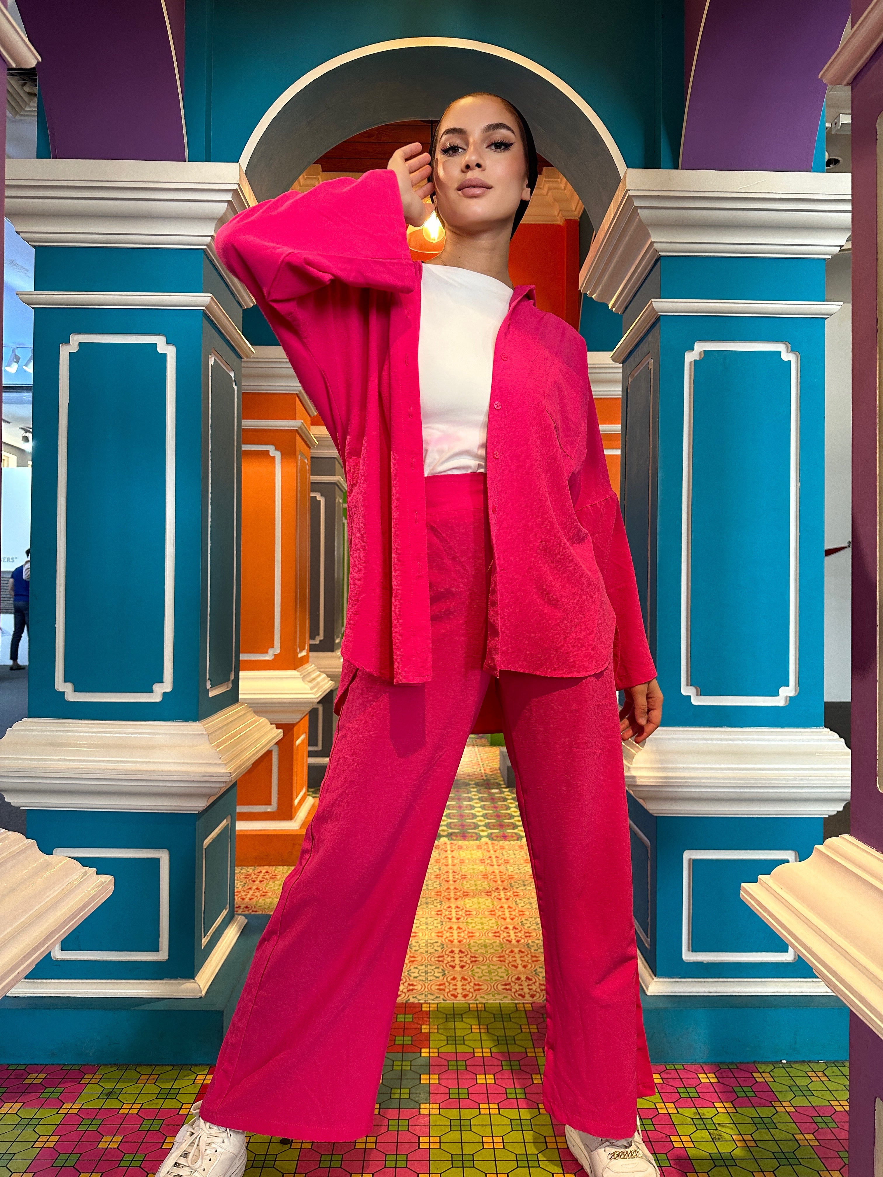 Cozy Cozy Set Hooded Blouse Fuchsia