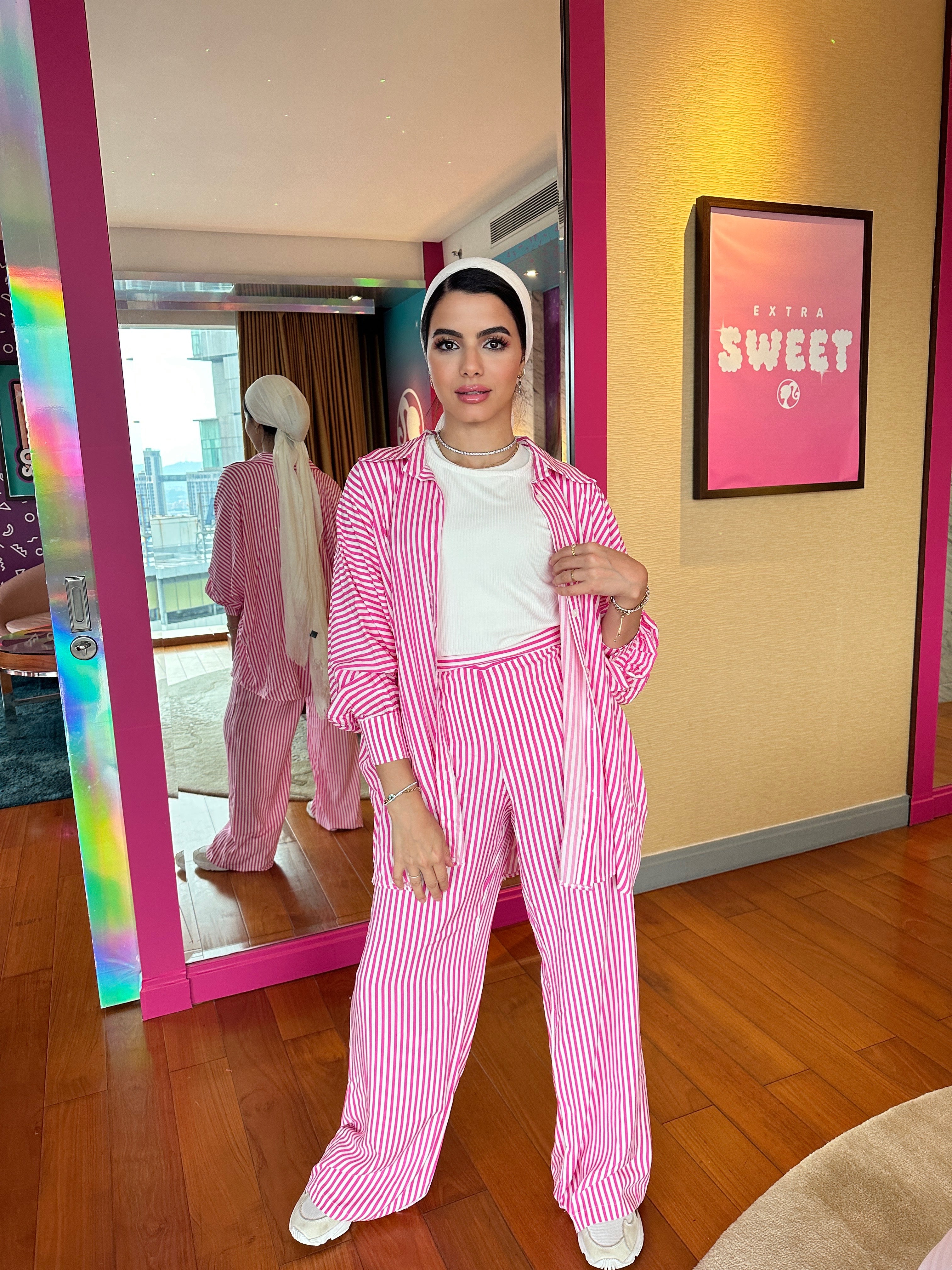 Strippy Set Pants Hot Pink