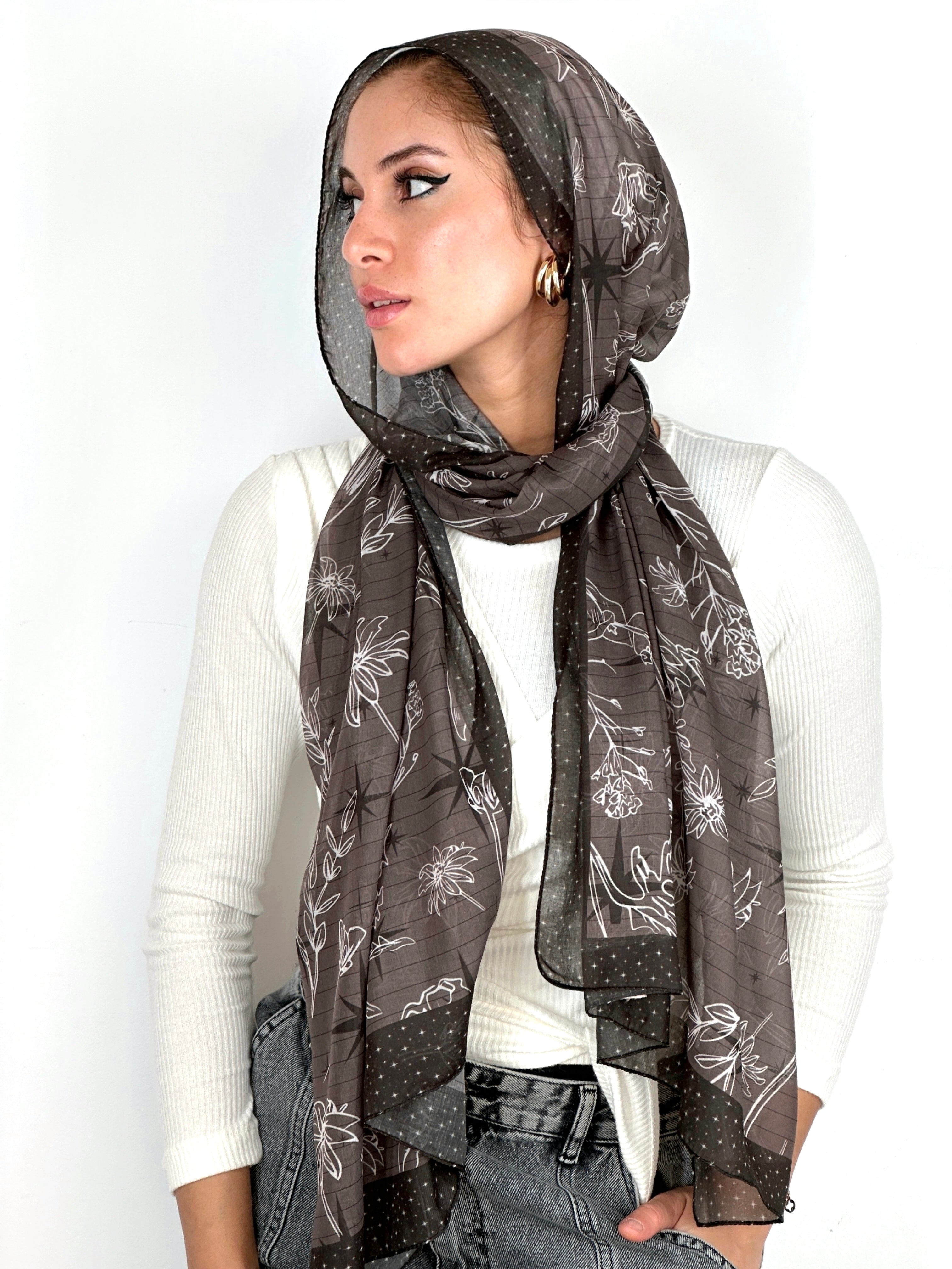 Twinkling Night Flowers Modal Charcoal