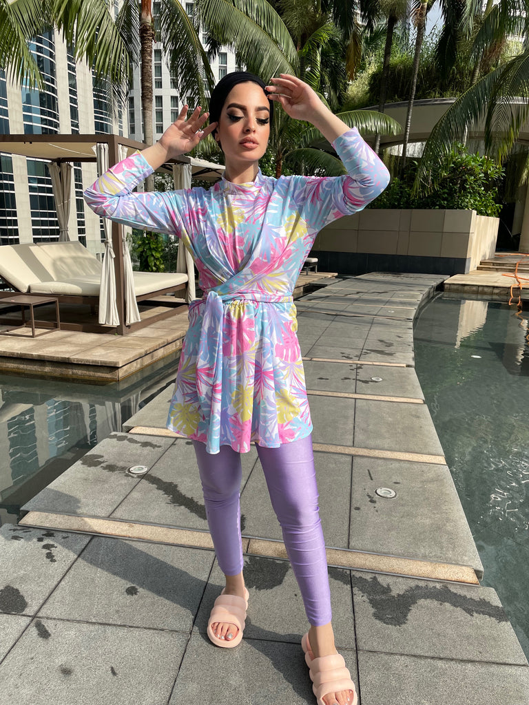 Patel Leaves Swimsuit Set