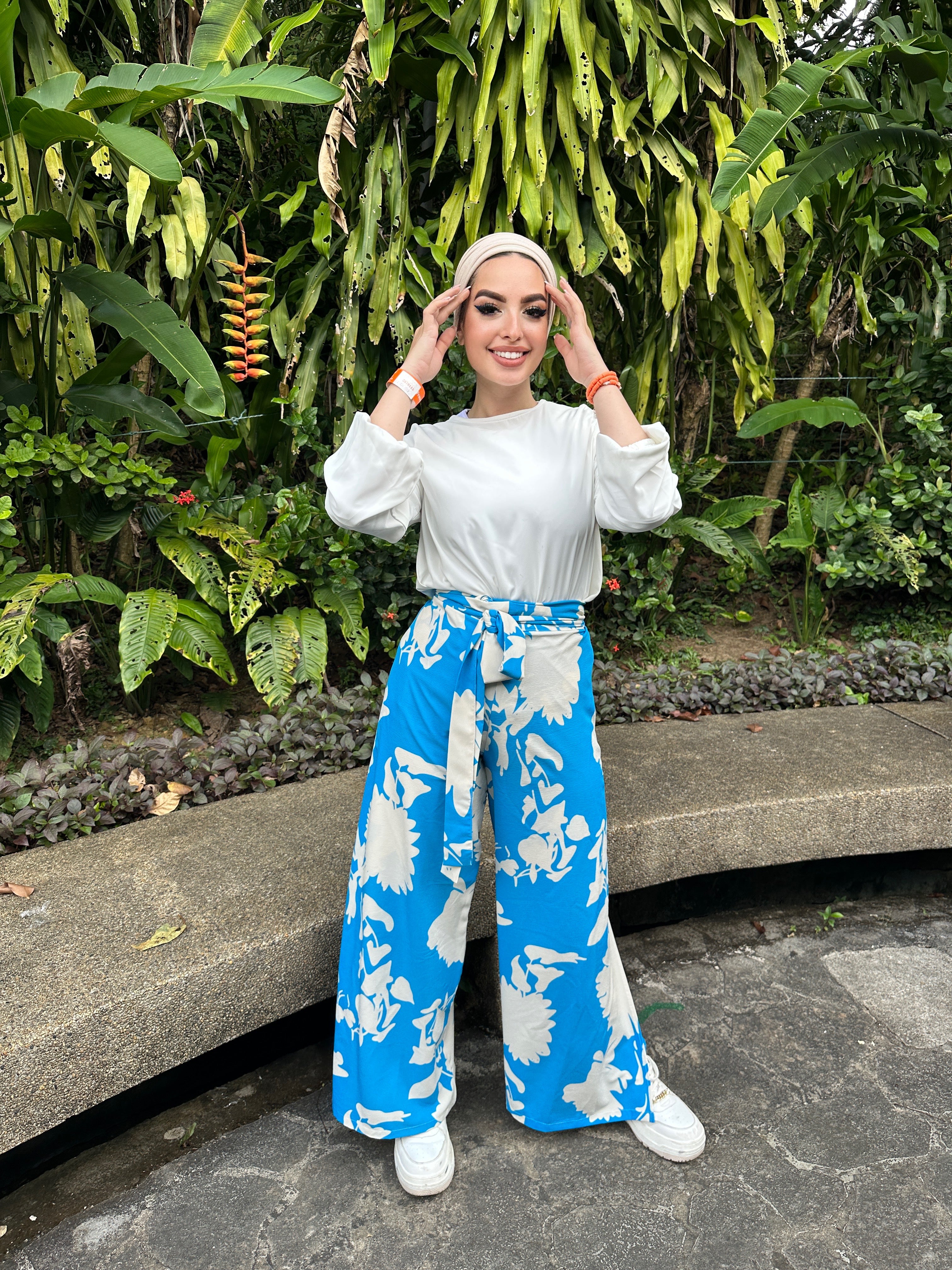 Uni Floral Wrap It Pants True Blue