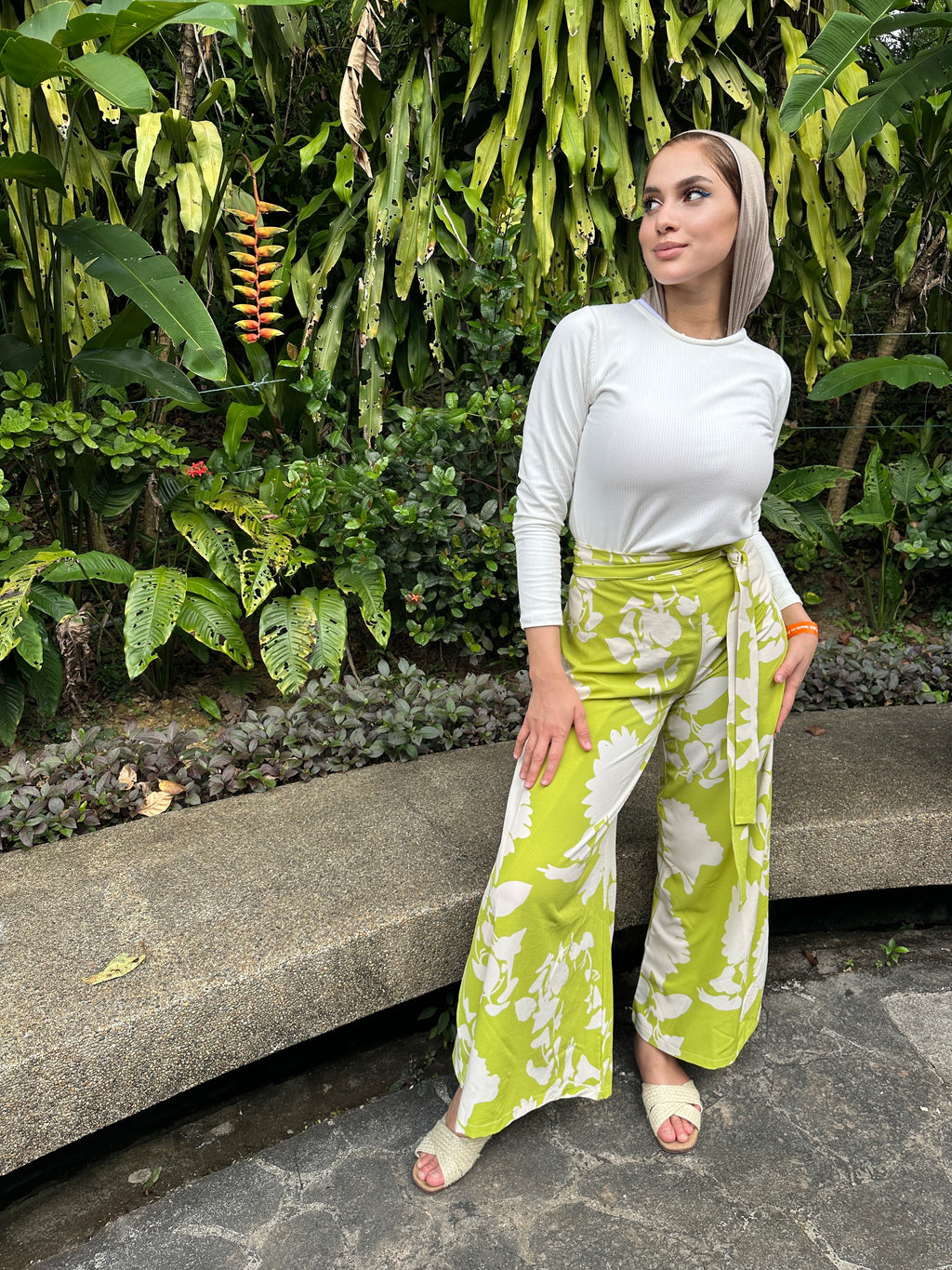 Uni Floral Wrap It Pants Electric Lemon