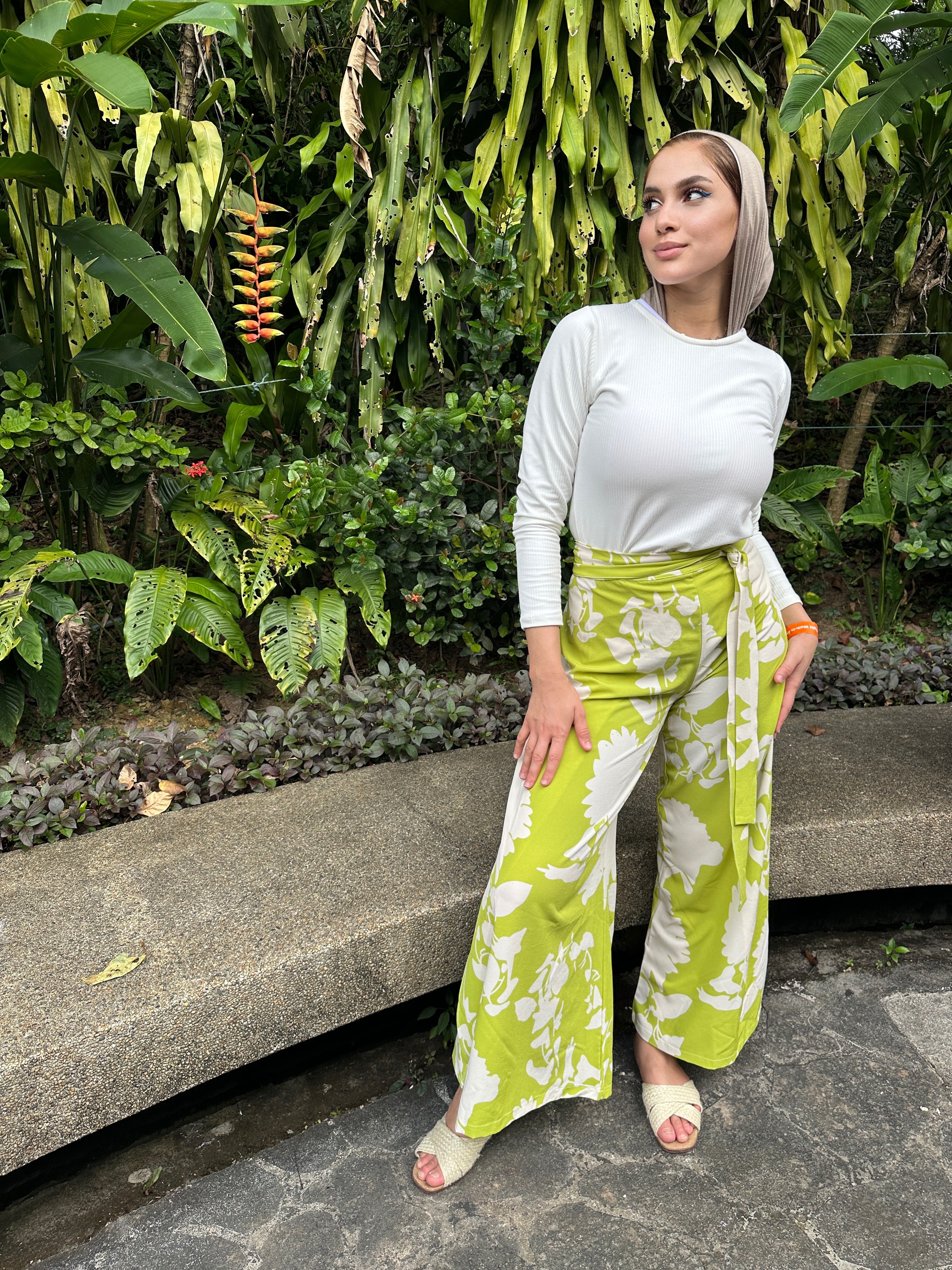 Uni Floral Wrap It Pants Electric Lemon