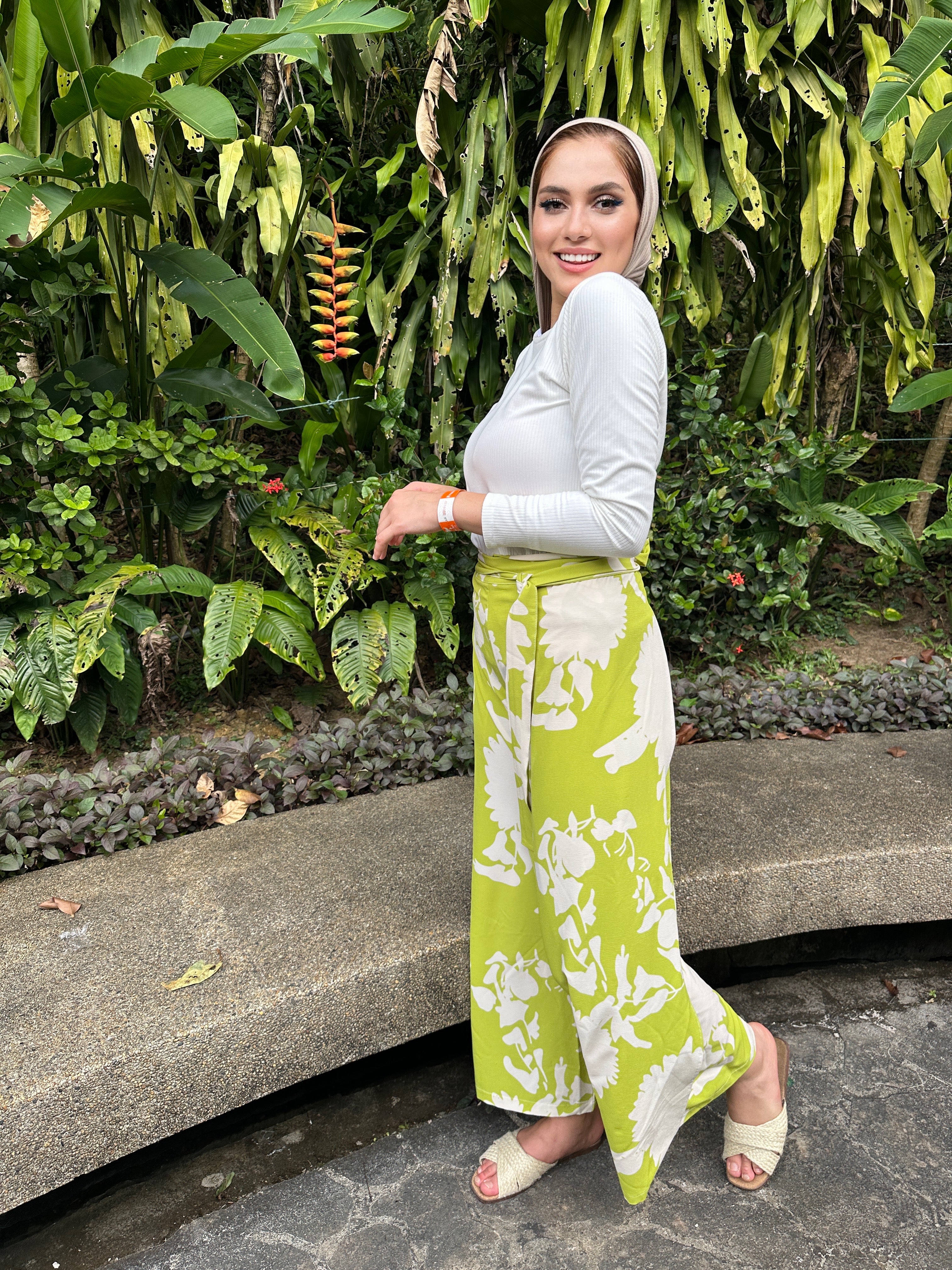 Uni Floral Wrap It Pants Electric Lemon
