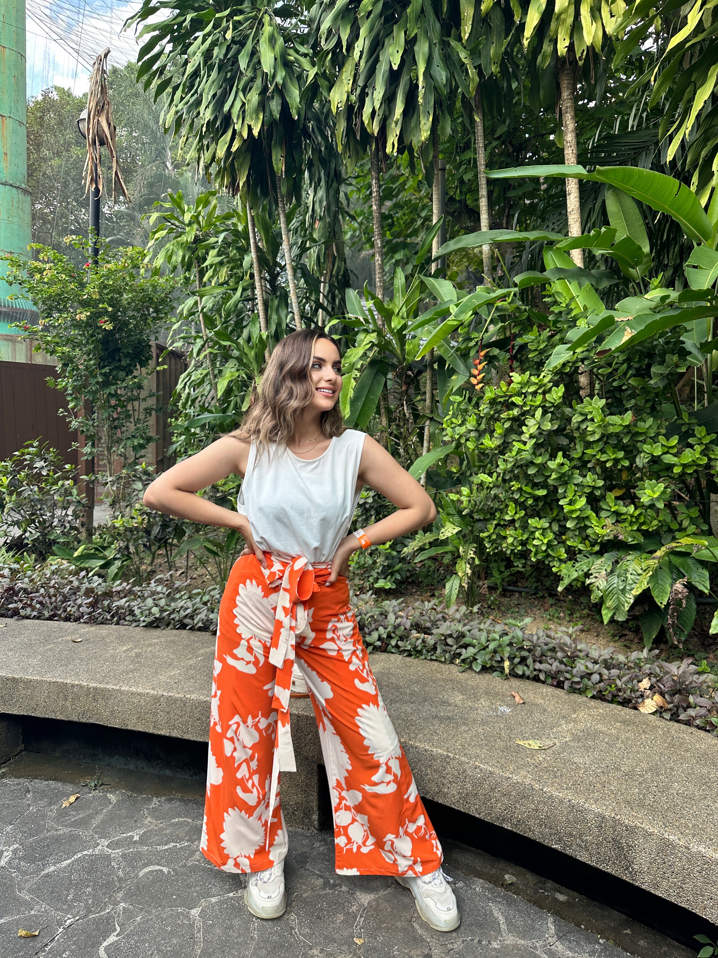 Uni Floral Wrap It Pants Orange