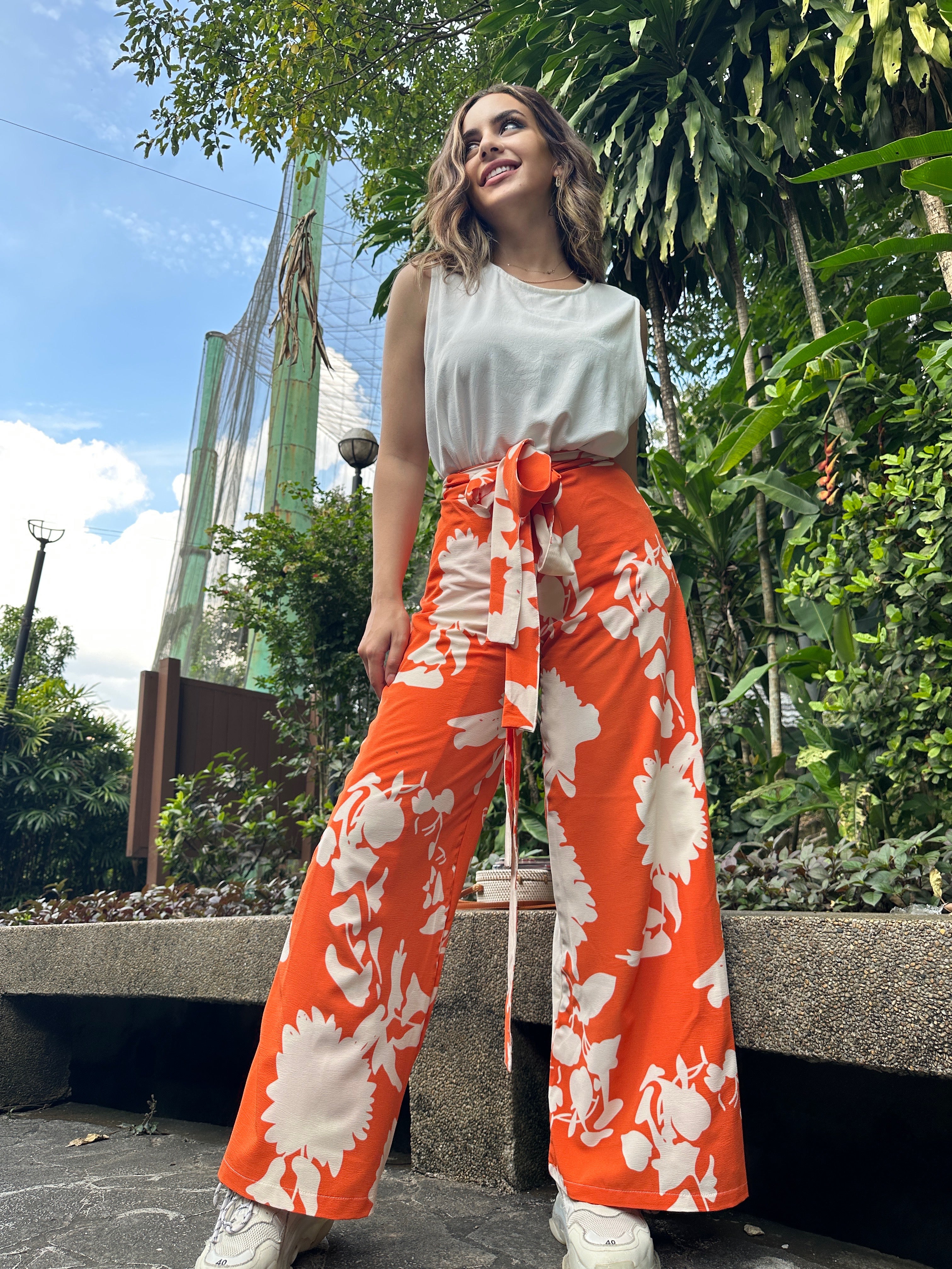 Uni Floral Wrap It Pants Orange