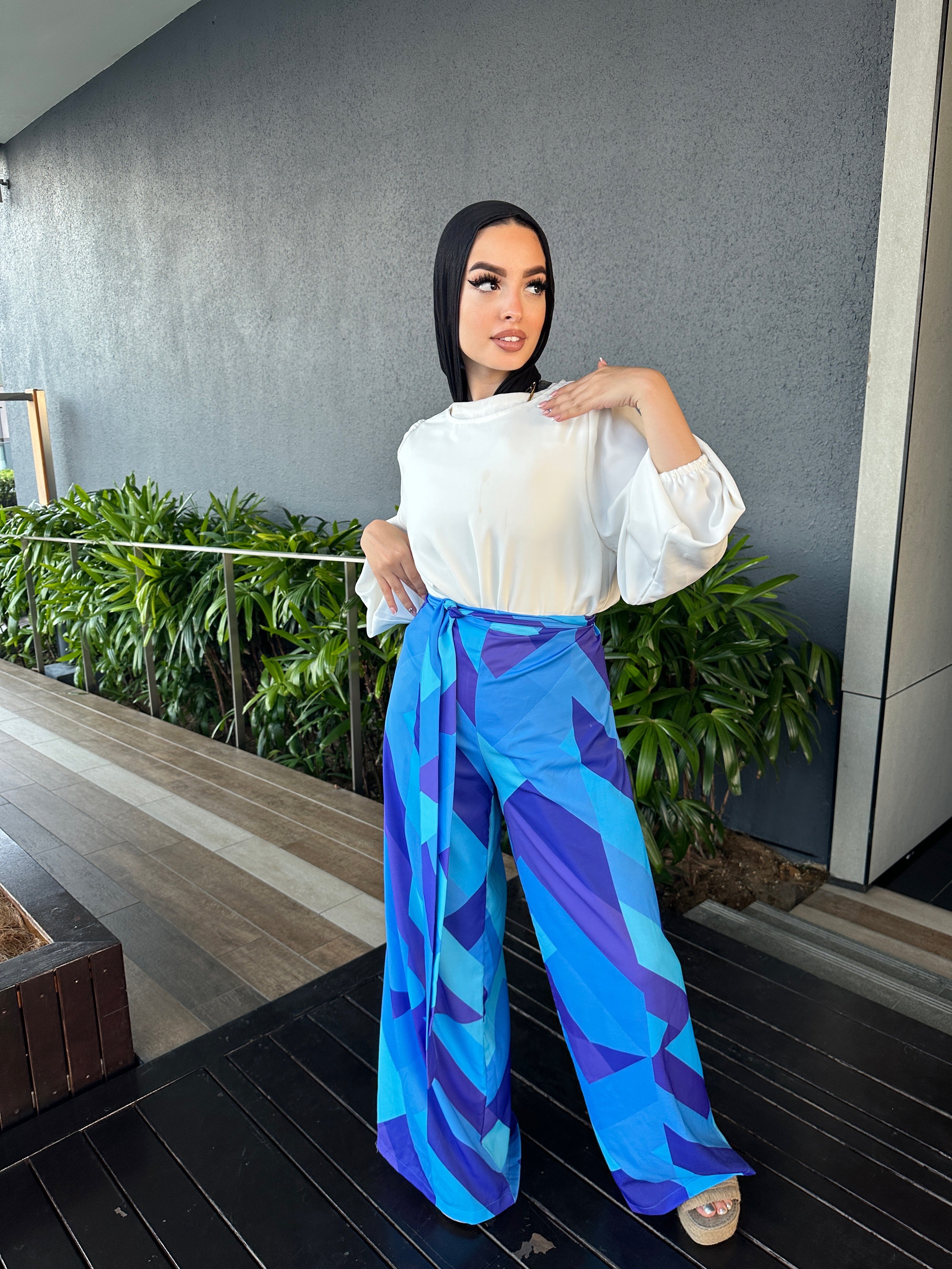 Tri Color Wrap Pants Blue Waves