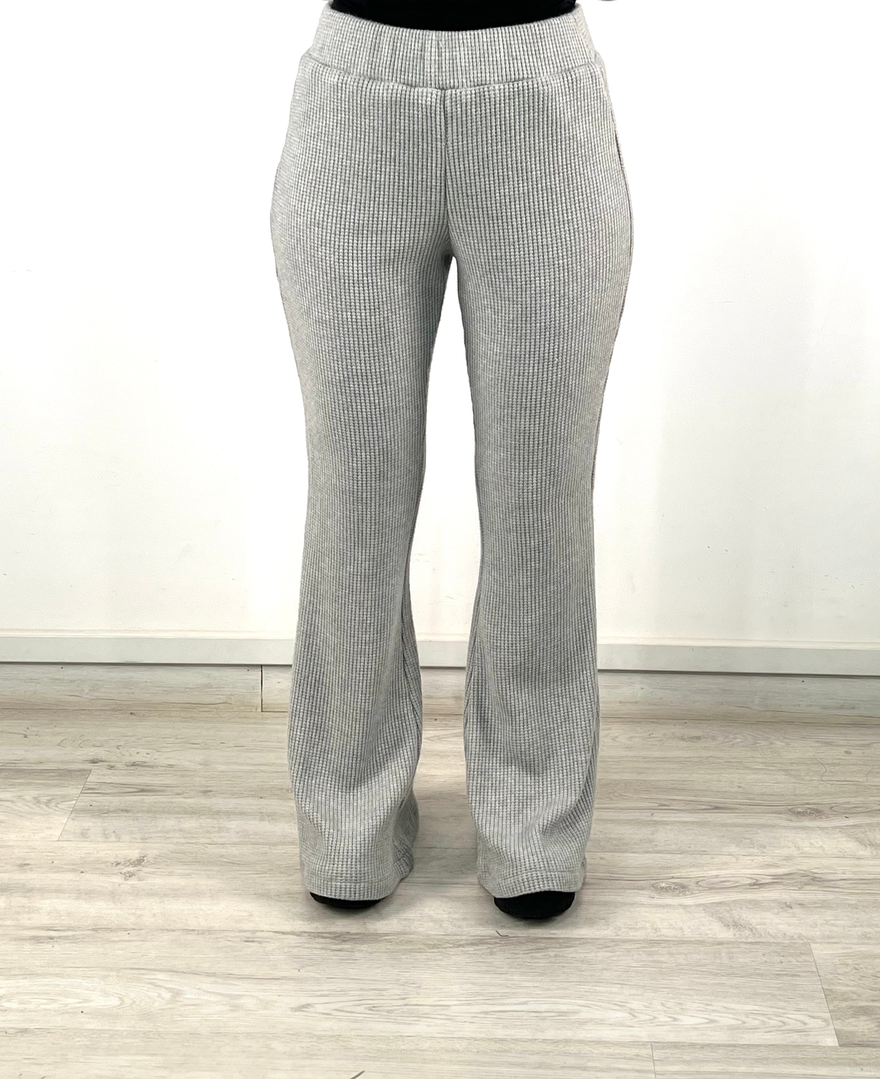 Warmy Heavy Knit Flare Pants Grey