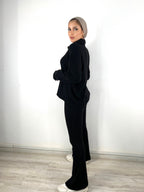Warmy Heavy Knit Flare Pants Black