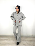 Warmy Heavy Knit Flare Pants Grey