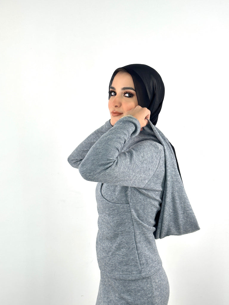 Hooded Knit Top Grey