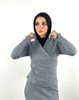 Hooded Knit Top Grey